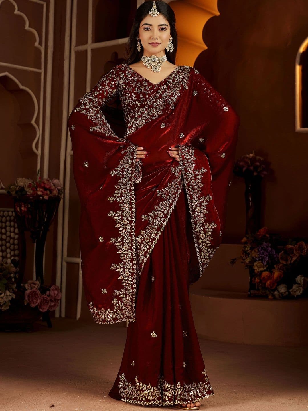 GRUHNAREE Embellished Embroidered Satin Saree - view 1