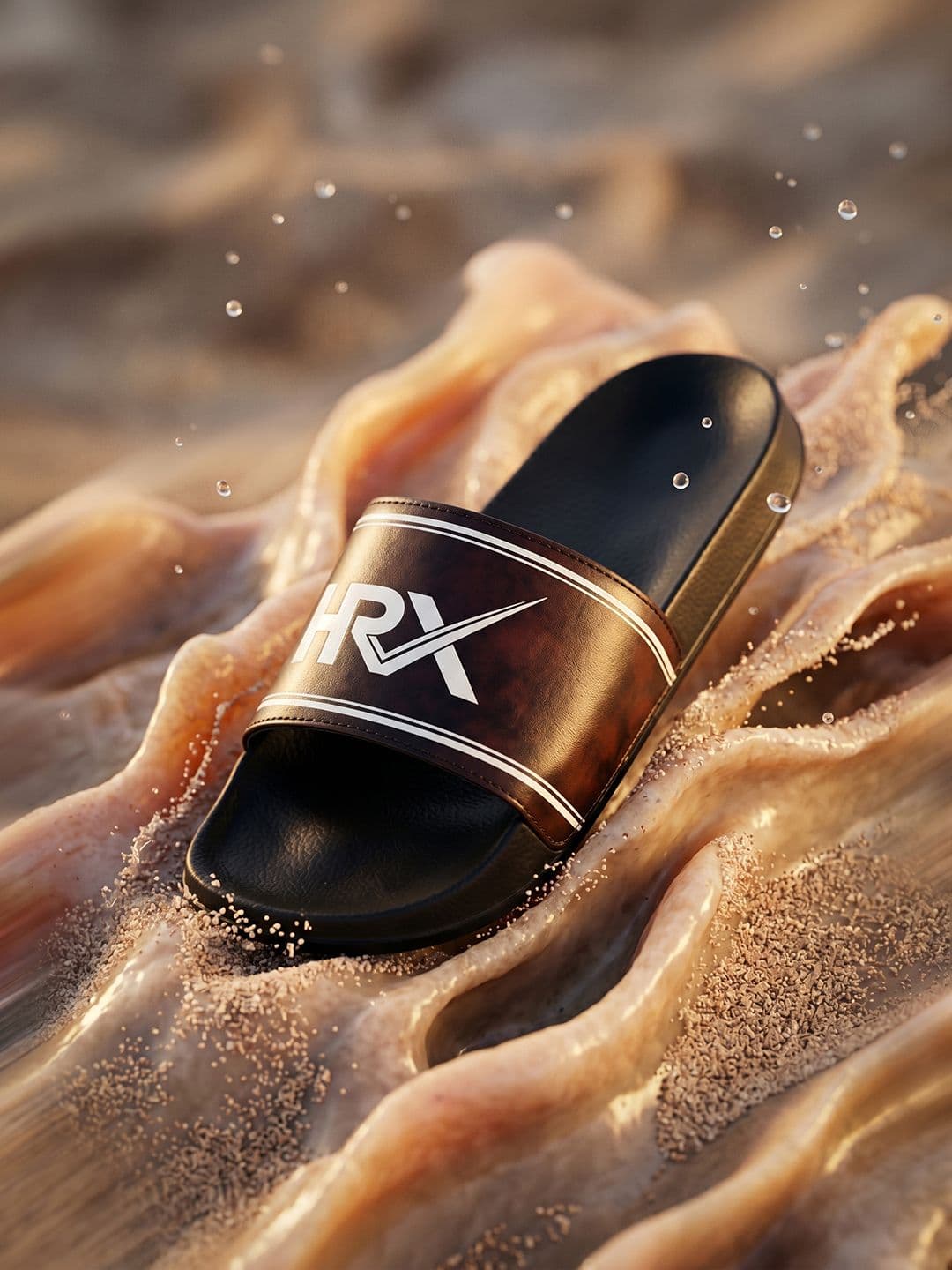HRX by Hrithik Roshan Men Coffee Brown & Black Brand Logo Printed Sliders - view 1