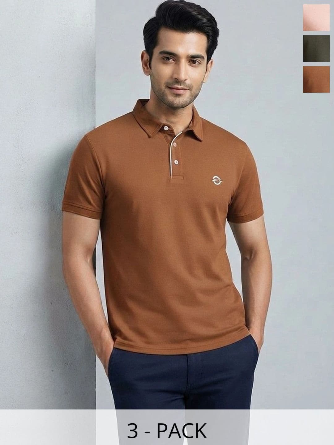 Oscillate Men Pack of 3 Polycotton Solid Polo T-shirt - view 1