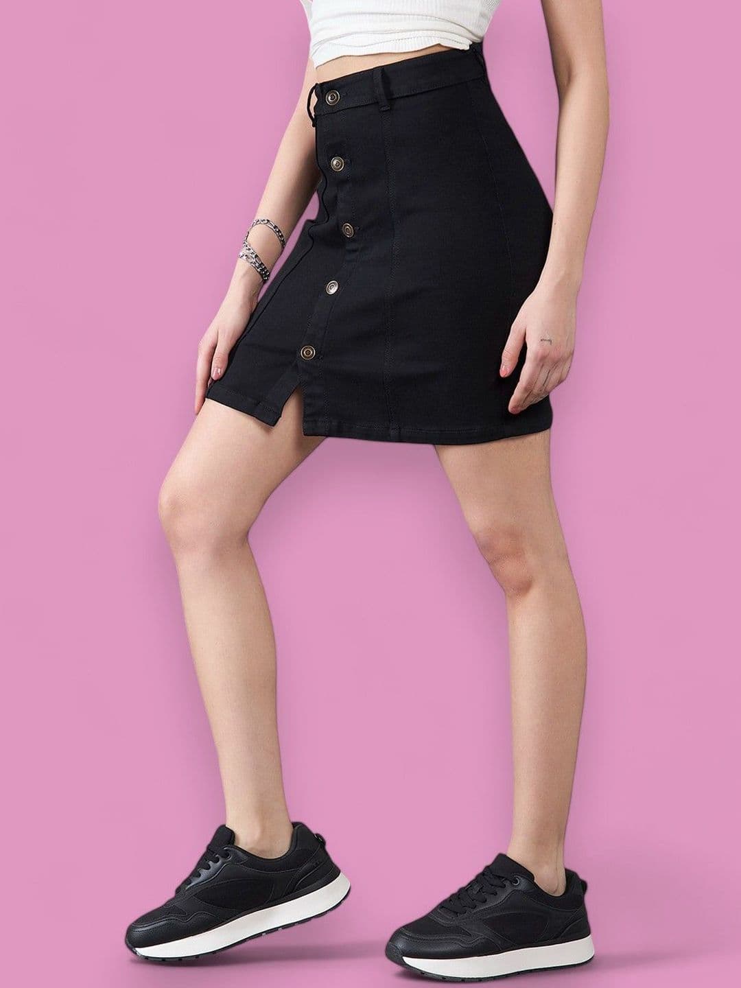 DressBerry Women Stretchable Solid A-line Mini Denim Skirt - view 1
