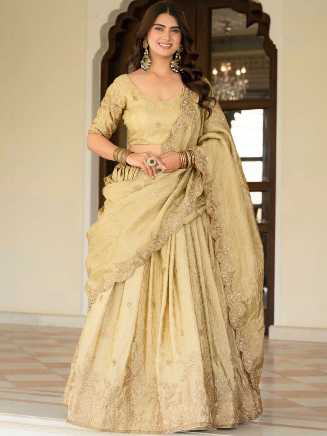 Poshak Bazaar Embroidered Thread Work Semi-Stitched Lehenga & Unstitched Blouse With Dupatta - view 1