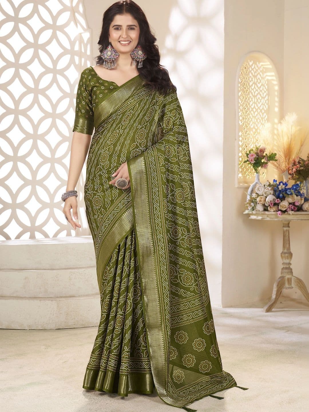 HOUSE OF VARNATANTU Bandhani Silk Cotton Heavy Work Saree - view 1