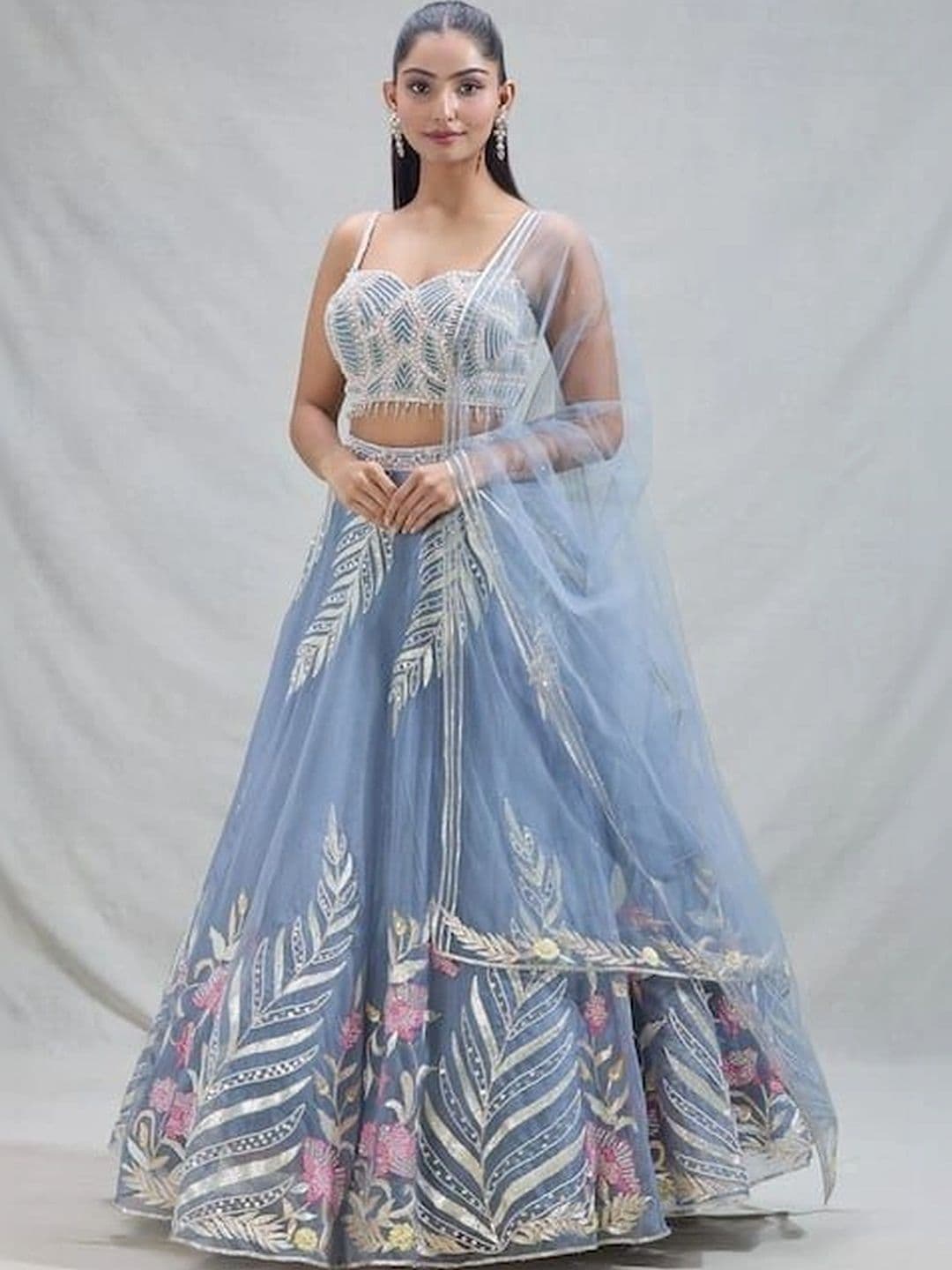 Poshak Bazaar Embroidered Sequinned Semi-Stitched Lehenga & Unstitched Blouse With Dupatta - view 1