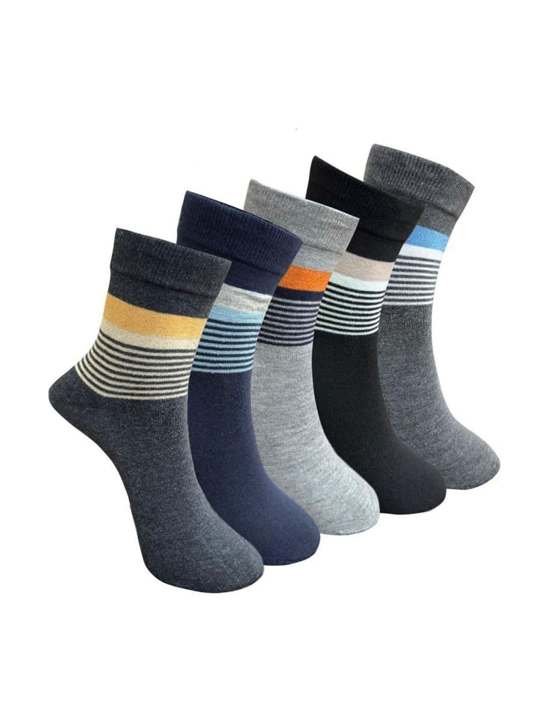 HRX by Hrithik Roshan Men Pack Of 5 Striped Calf-Length Socks - view 1