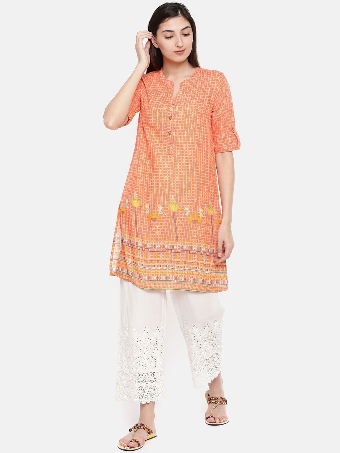 Melange by Lifestyle Women White Straight Self Design Palazzos - view 1
