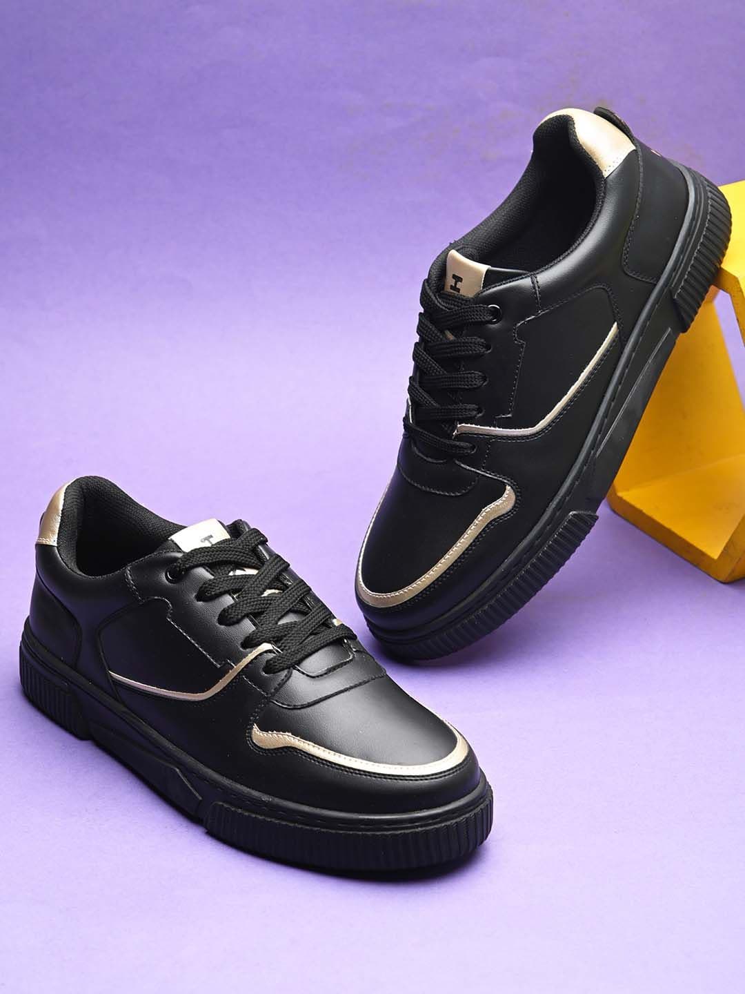 HRX by Hrithik Roshan Women Black & Gold-Toned Lace-Up Lightweight Sneakers - view 1