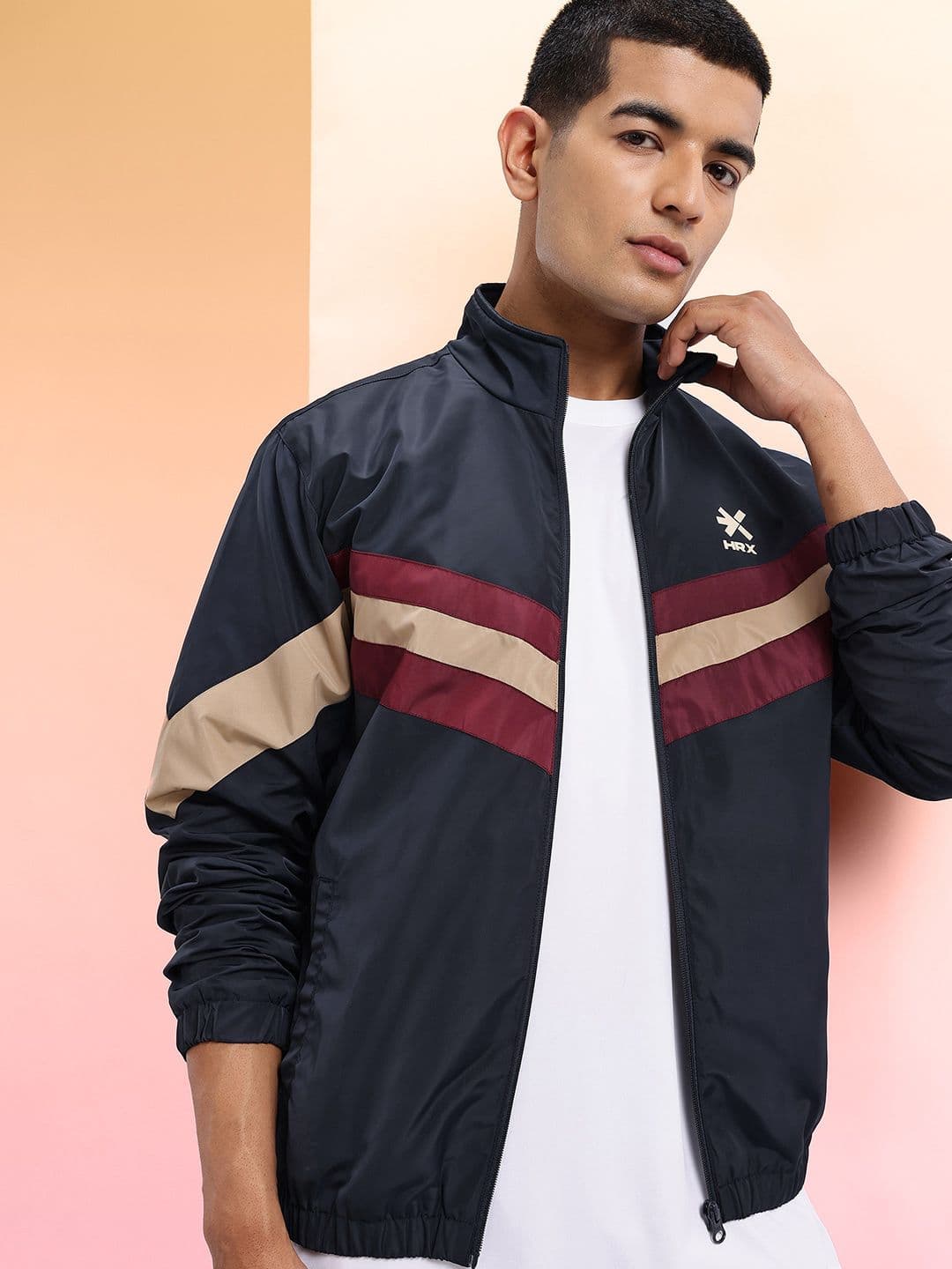 HRX by Hrithik Roshan Horizontally Striped Mock Collar Bomber Jacket - view 1