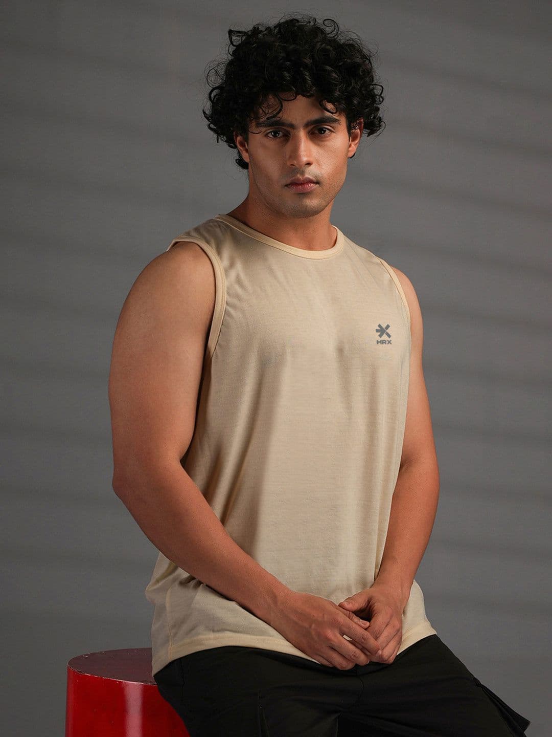 HRX by Hrithik Roshan Brand Logo Printed Round Neck Gym Vest - view 1
