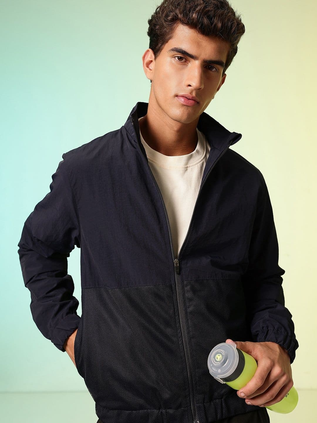 HRX by Hrithik Roshan Brand Logo Printed Mock Collar Training Sporty Jacket - view 1