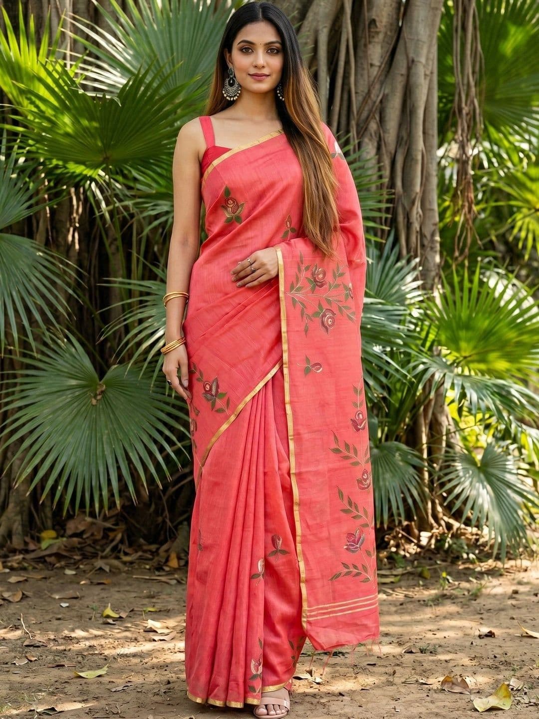 MIMOSA Floral Embroidered Art Silk Designer Banarasi Saree - view 1