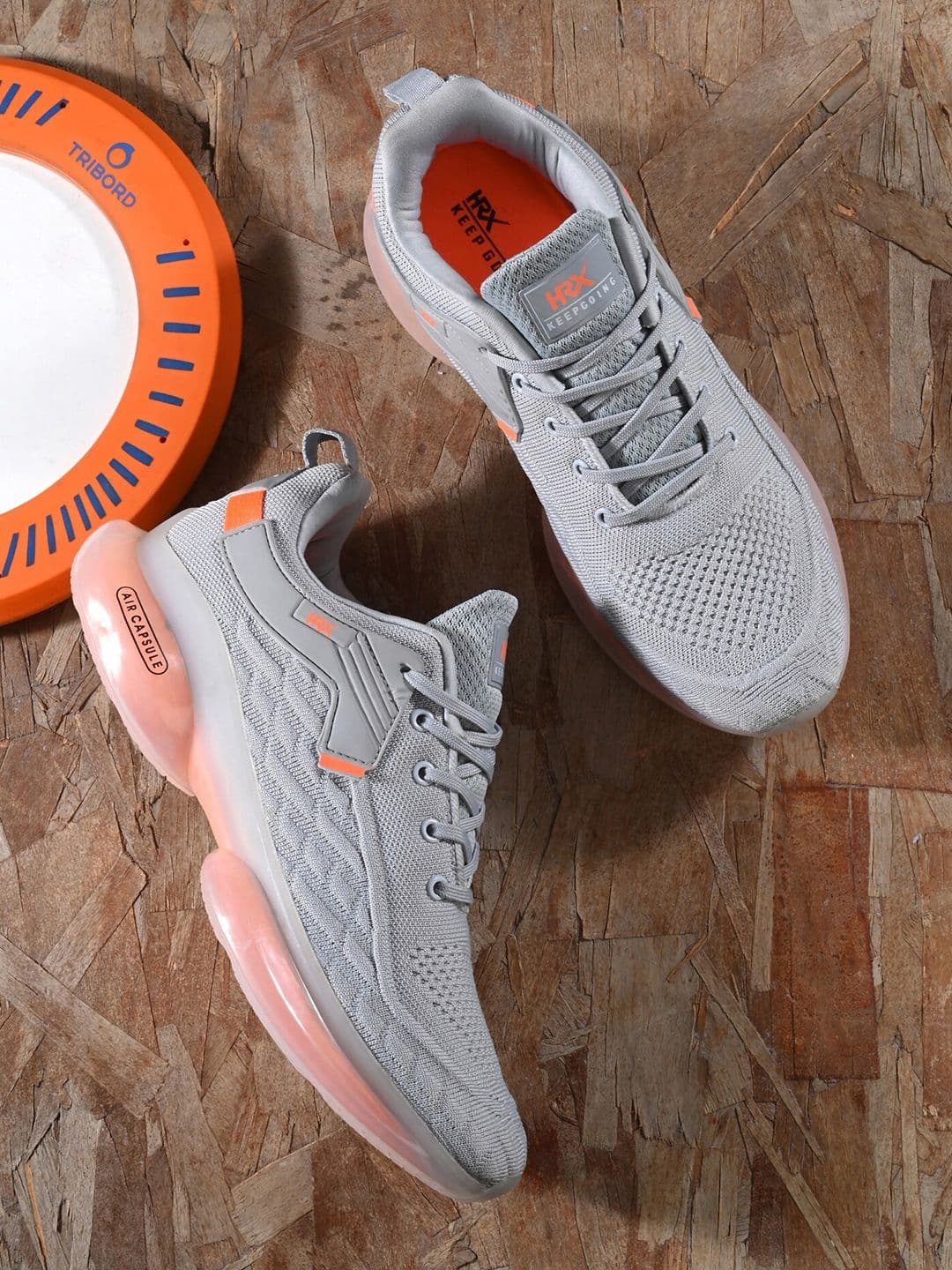 HRX by Hrithik Roshan Men Grey & Orange Mesh Non-Marking Walking Shoes - view 1
