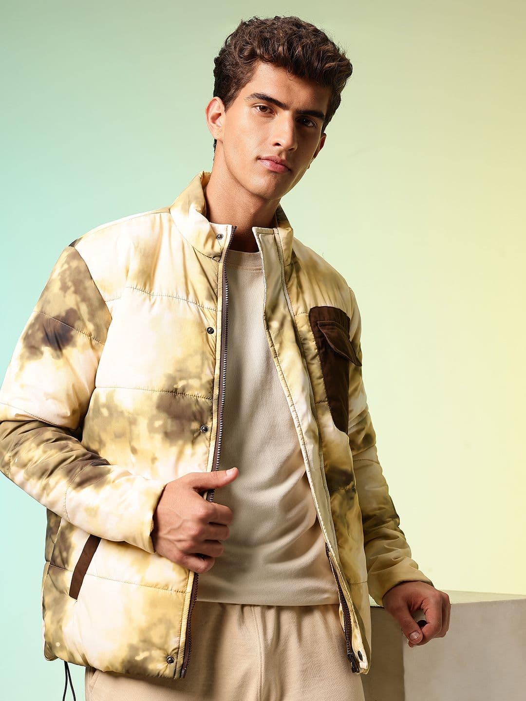 HRX by Hrithik Roshan Tie and Dye Printed Mock Collar Padded Jacket - view 1