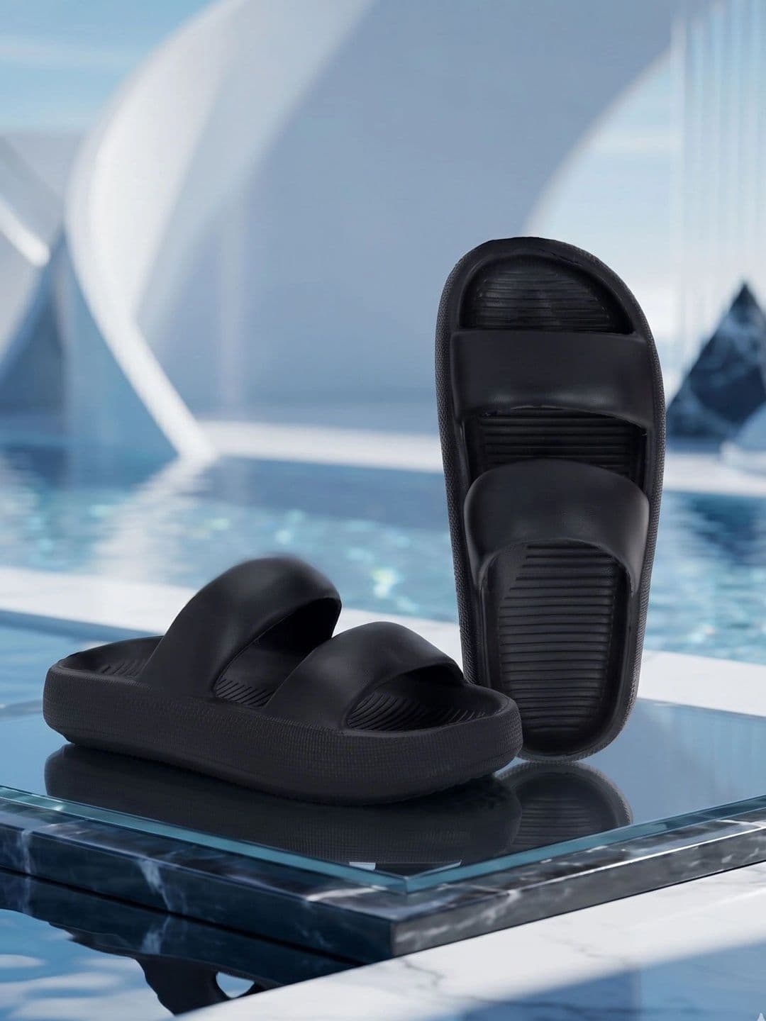 HRX by Hrithik Roshan Men Black Rubber Sliders - view 1