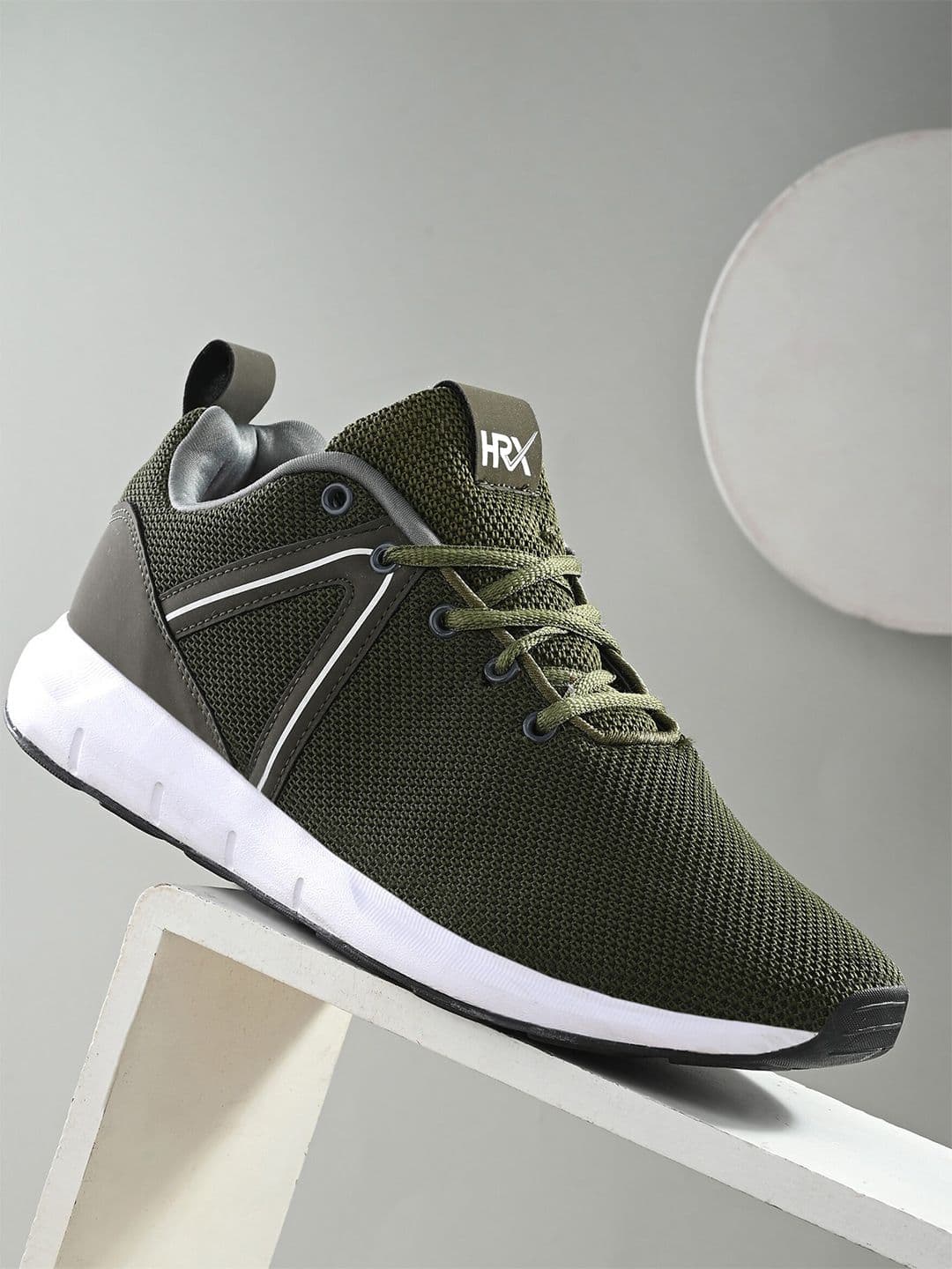 HRX by Hrithik Roshan Men Olive Green & White Mesh Memory Foam Non-Marking Running Shoes - view 1