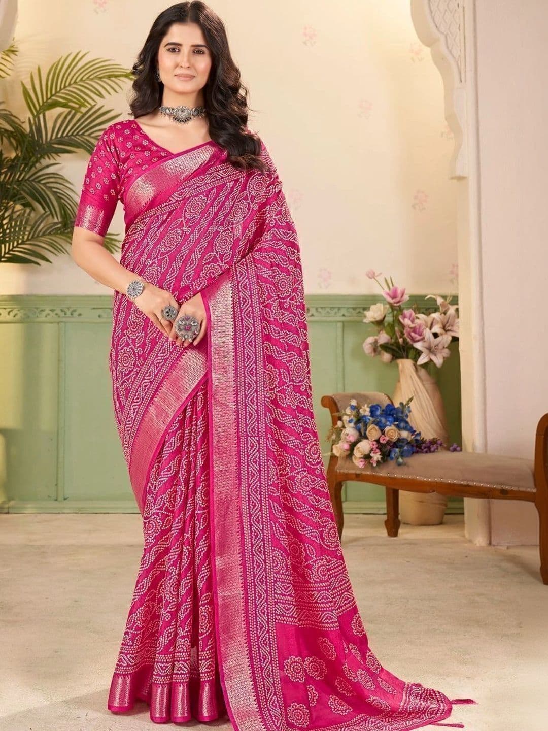 HOUSE OF VARNATANTU Bandhani Zari Art Silk Bandhani Saree - view 1