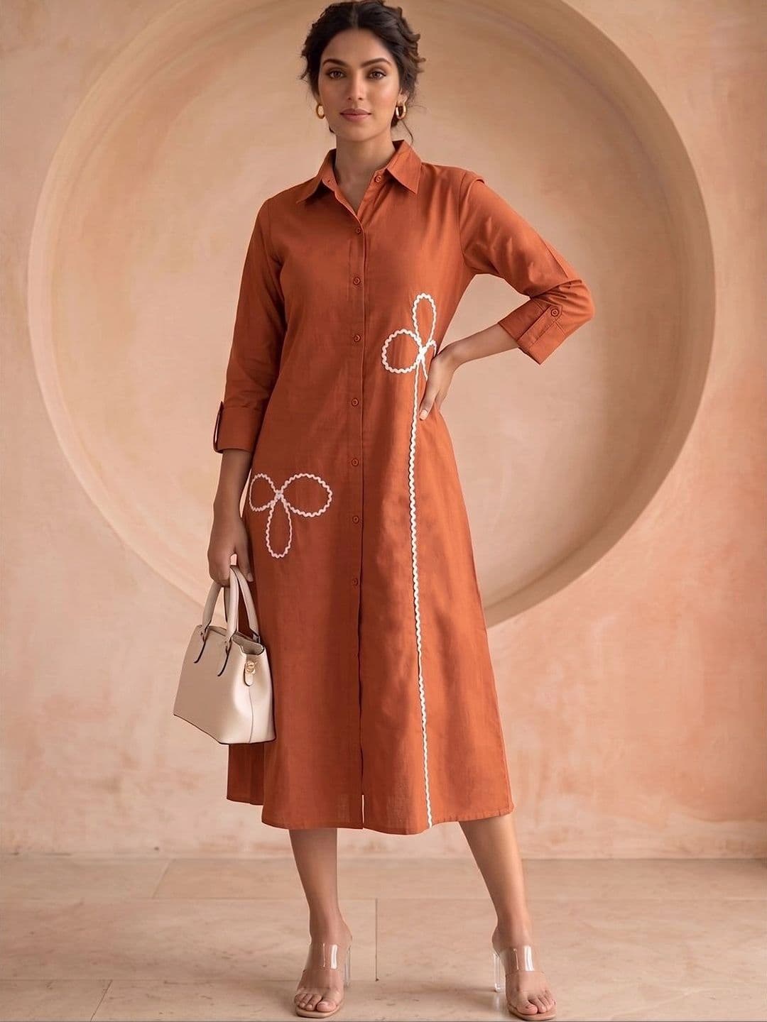 Varanga Embroidered Shirt Midi Dress - view 1
