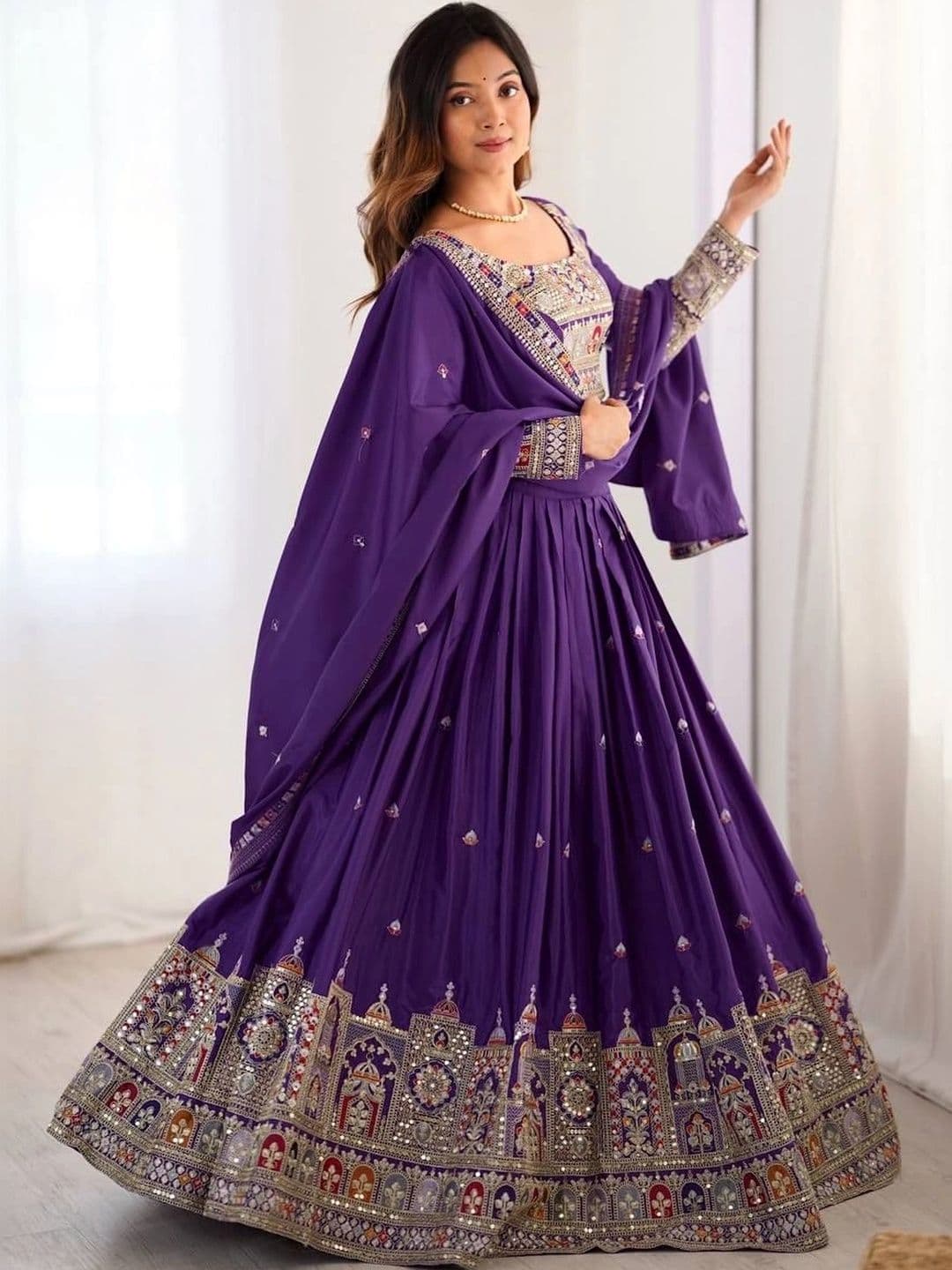 Poshak Bazaar Embroidered Semi-Stitched Lehenga & Unstitched Blouse With Dupatta - view 1