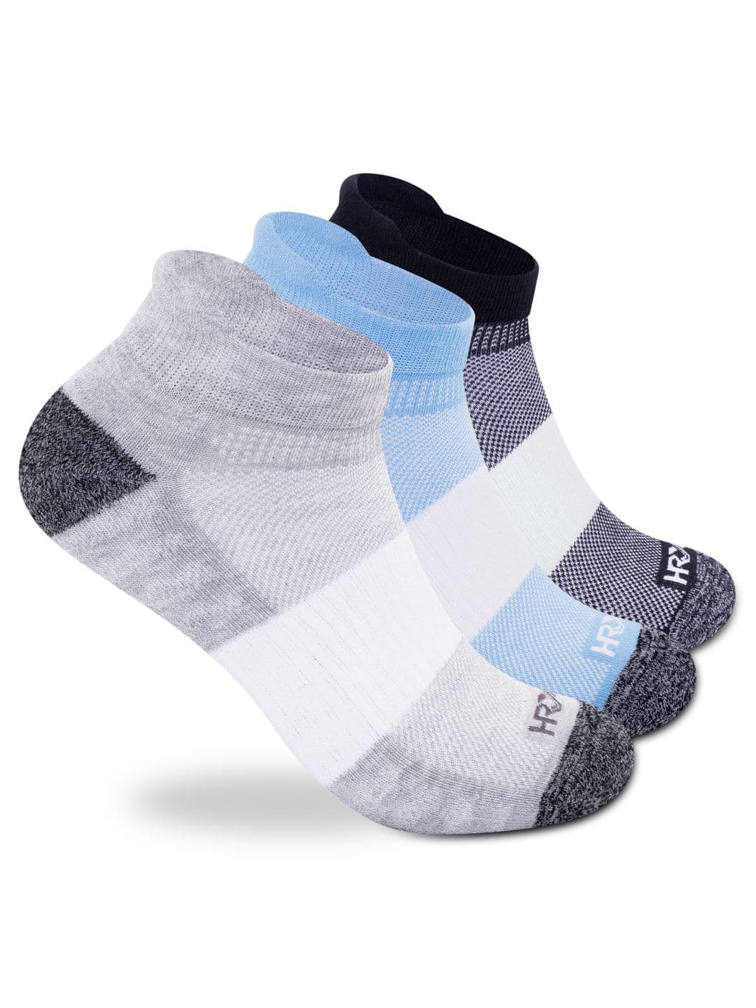 HRX by Hrithik Roshan Men Grey Colourblocked Pack Of 3 Cotton Ankle-Length Socks - view 1