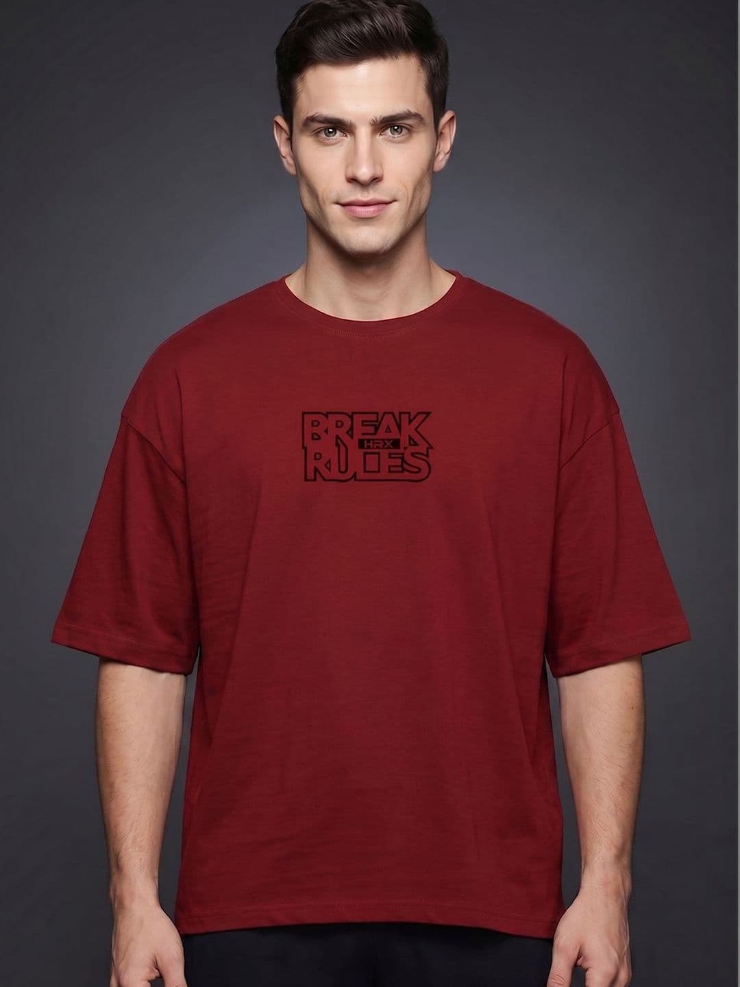 HRX by Hrithik Roshan Typography Printed Drop-Shoulder Sleeves Pure Cotton T-shirt - view 1