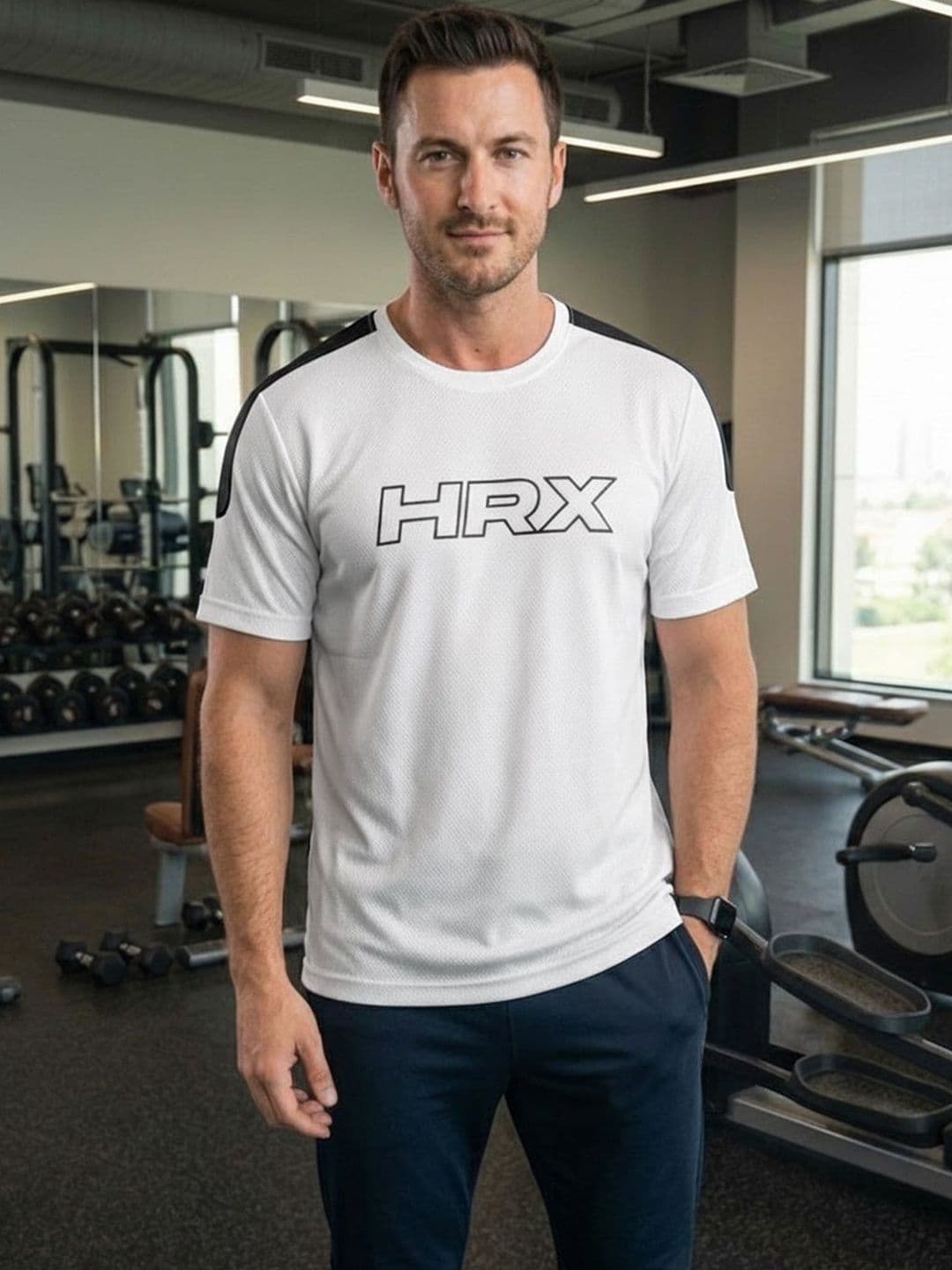 HRX by Hrithik Roshan Brand Logo Colourblocked Round Neck Regular Fit T-shirt - view 1