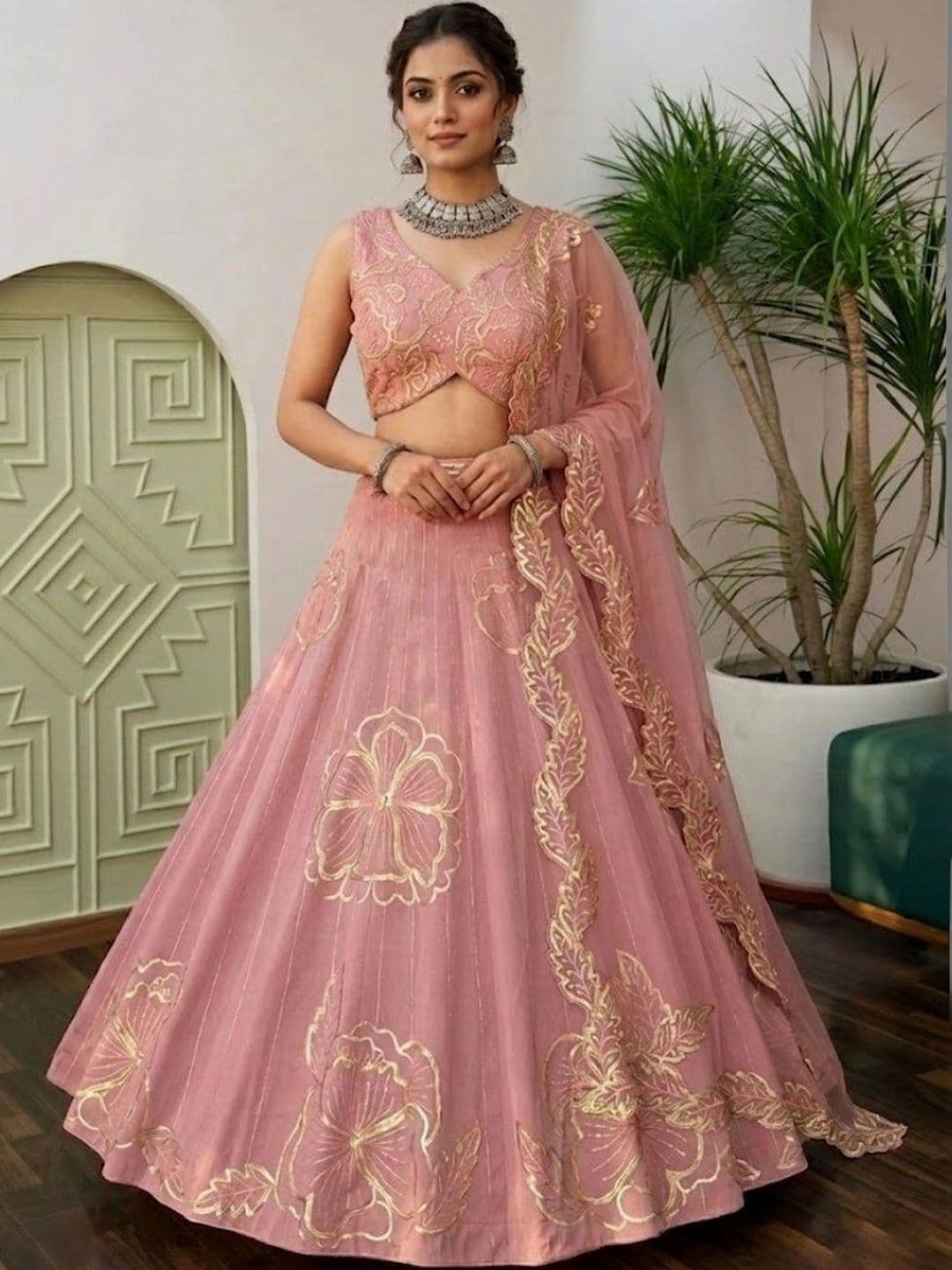 Poshak Bazaar Embroidered Thread Work Semi-Stitched Lehenga & Unstitched Blouse With Dupatta - view 1