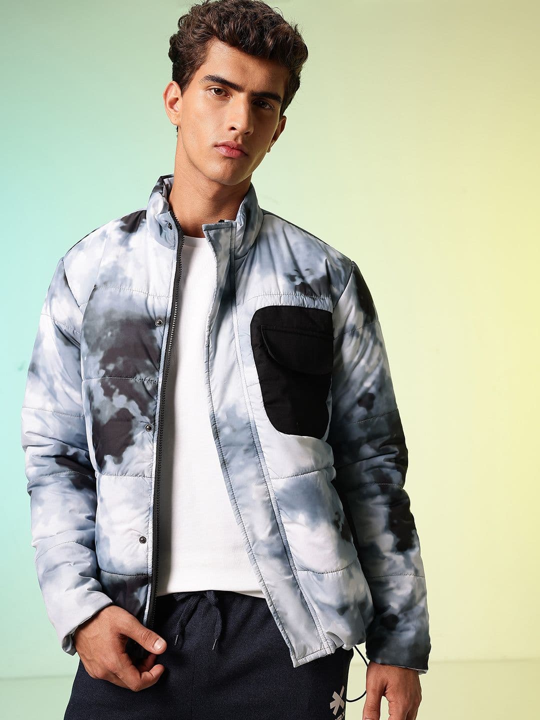 HRX by Hrithik Roshan Tie and Dye Printed Mock Collar Padded Jacket - view 1