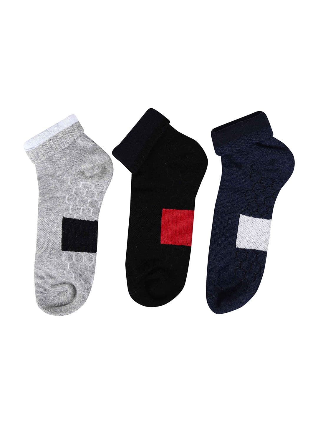 HRX by Hrithik Roshan Unisex Black & Grey Pack Of 3 Patterned Ankle Length Socks - view 1
