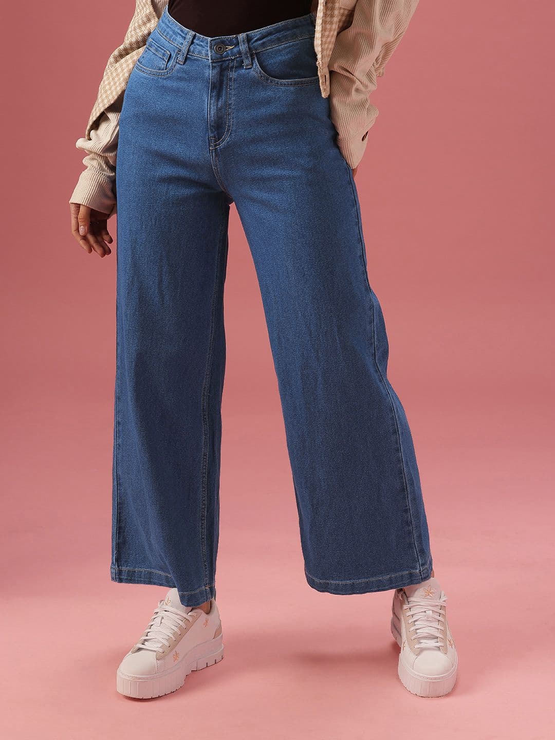 DressBerry Women Wide Leg High-Rise Heavy Fade Stretchable Jeans - view 1