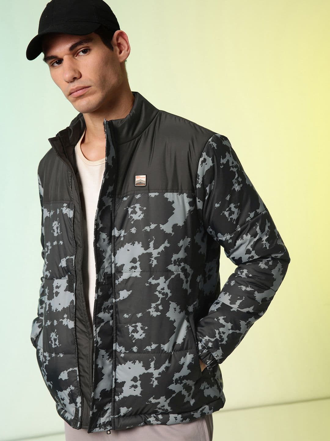 HRX by Hrithik Roshan Abstract Printed Mock Collar Padded Jacket - view 1