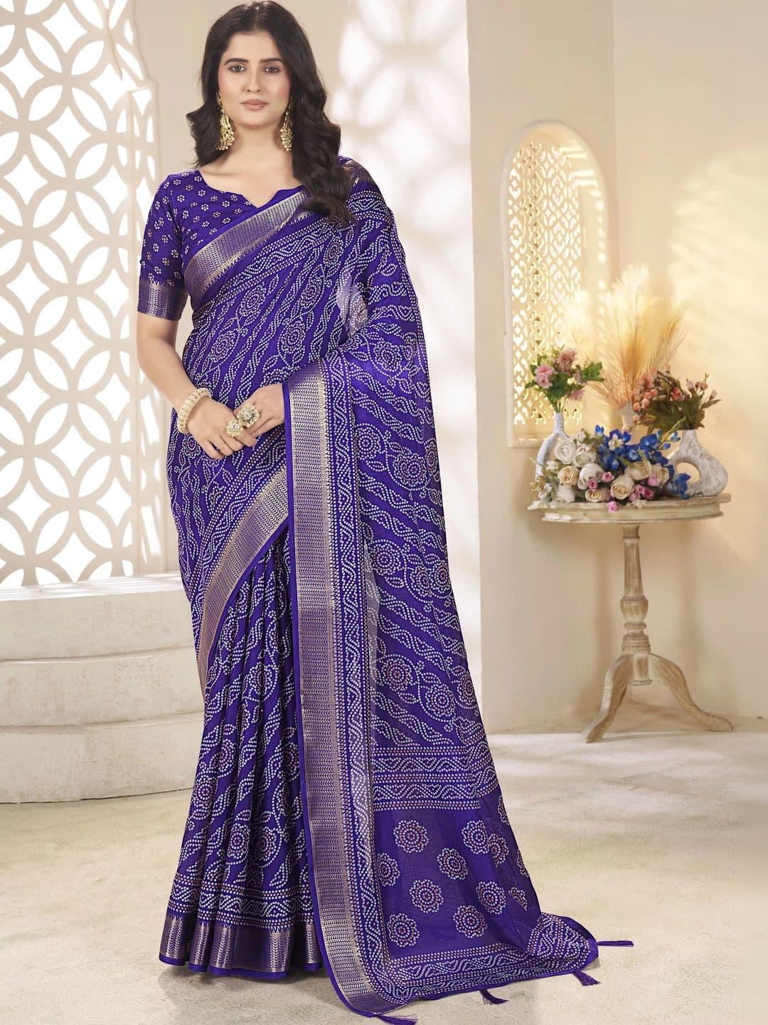 HOUSE OF VARNATANTU Bandhani Zari Silk Cotton Heavy Work Saree - view 1