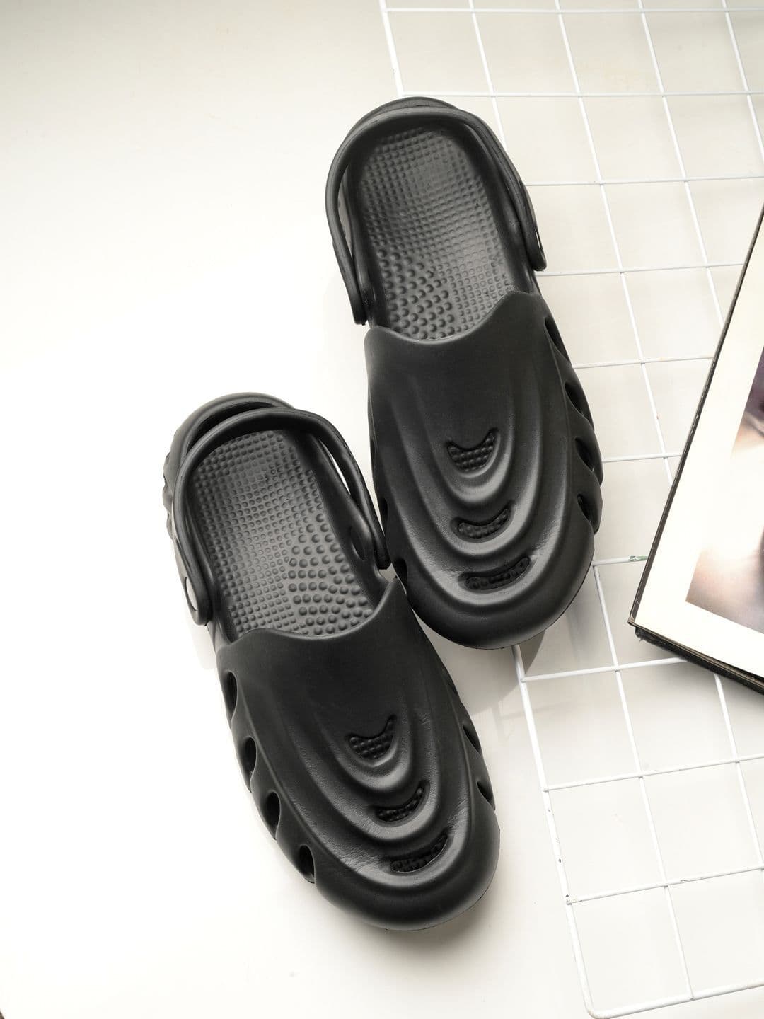 HRX by Hrithik Roshan Men Black Self Design Croslite Clogs - view 1