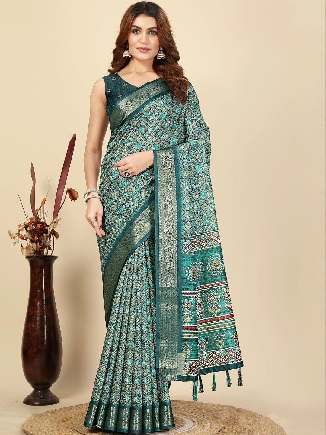 HOUSE OF VARNATANTU Woven Design Zari Silk Cotton Bhagalpuri Saree - view 1