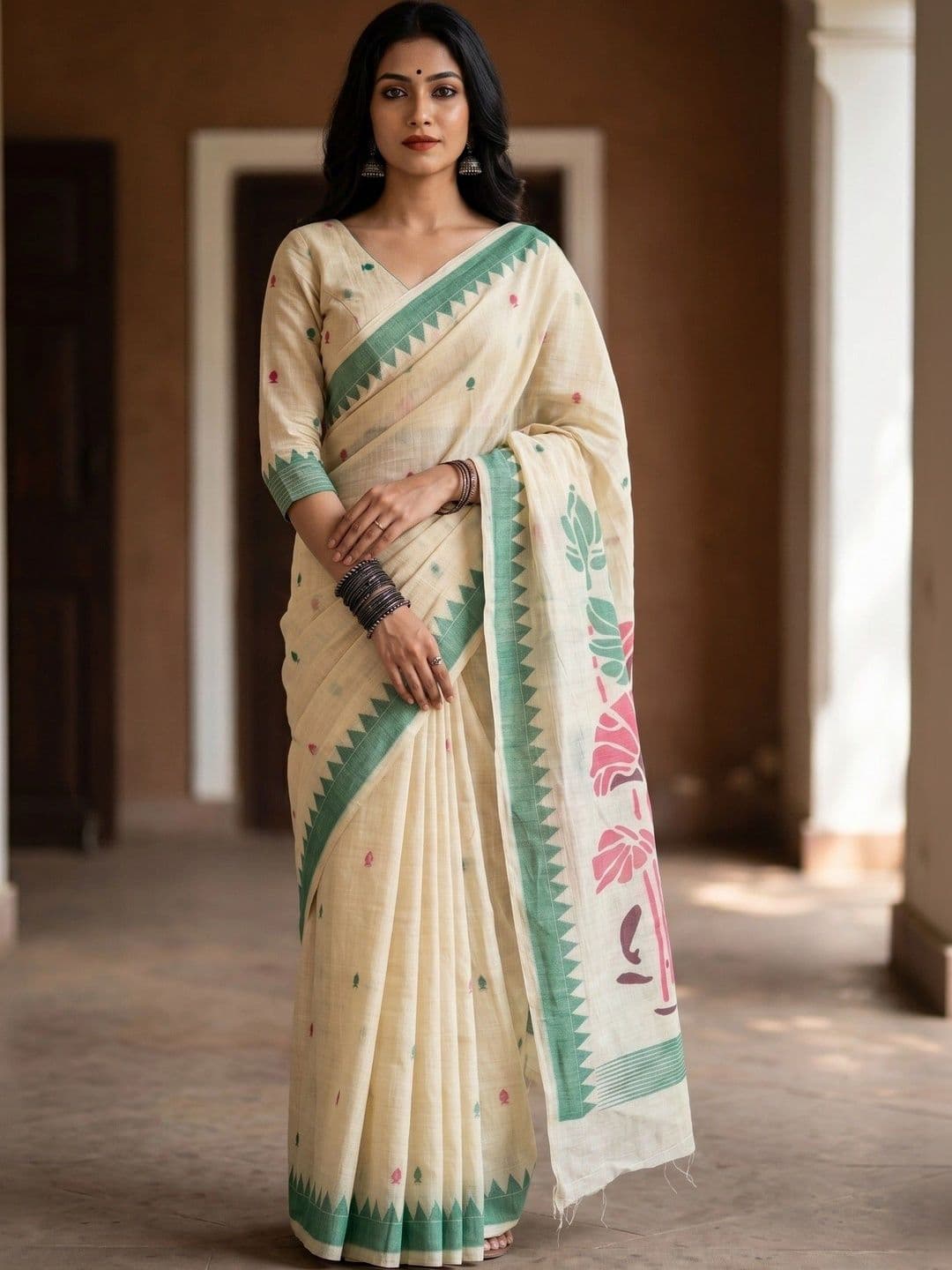 MIMOSA Floral Printed Zari Art Silk Banarasi Saree - view 1
