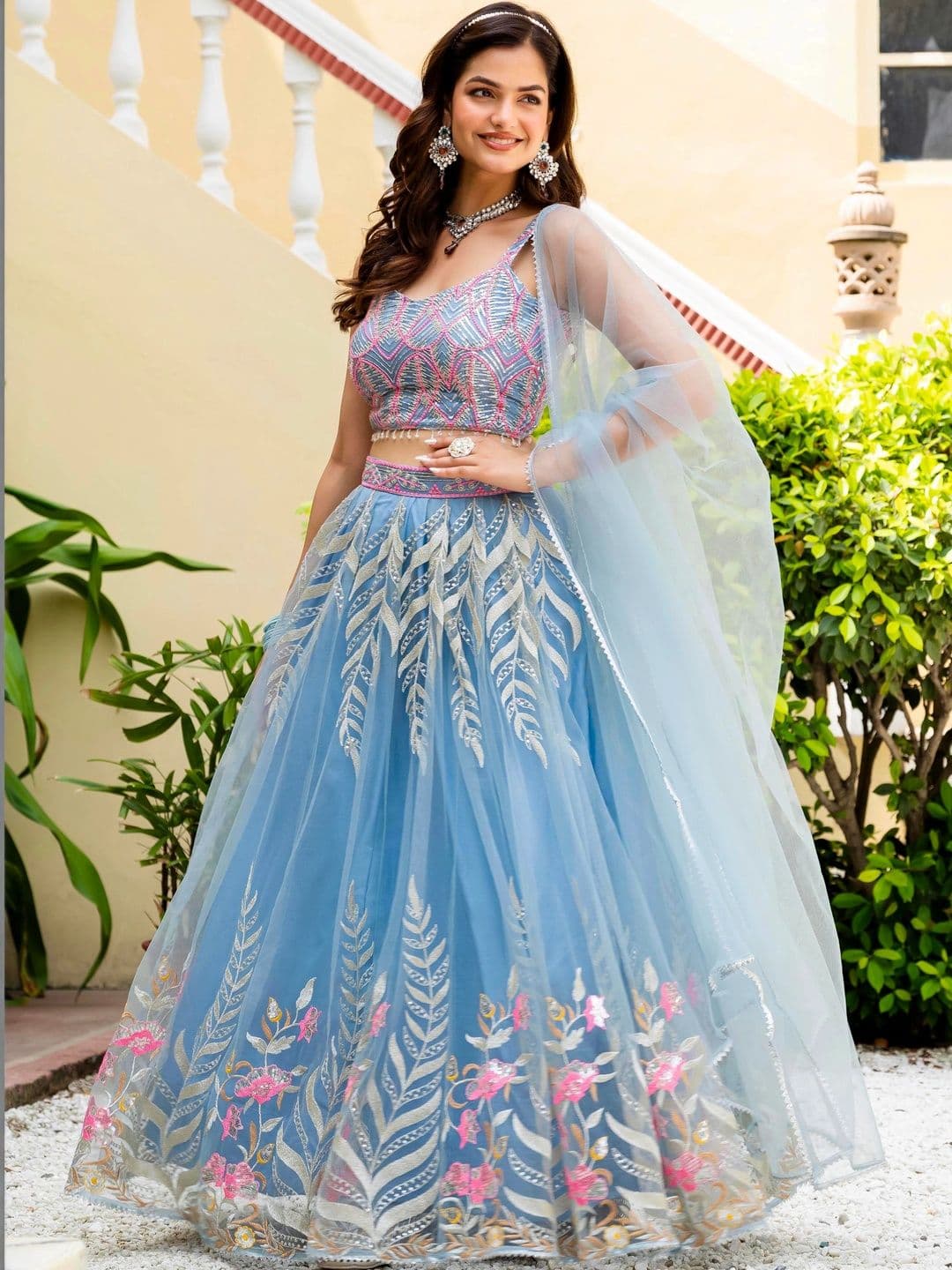 Poshak Bazaar Embroidered Sequinned Semi-Stitched Lehenga & Unstitched Blouse With Dupatta - view 1