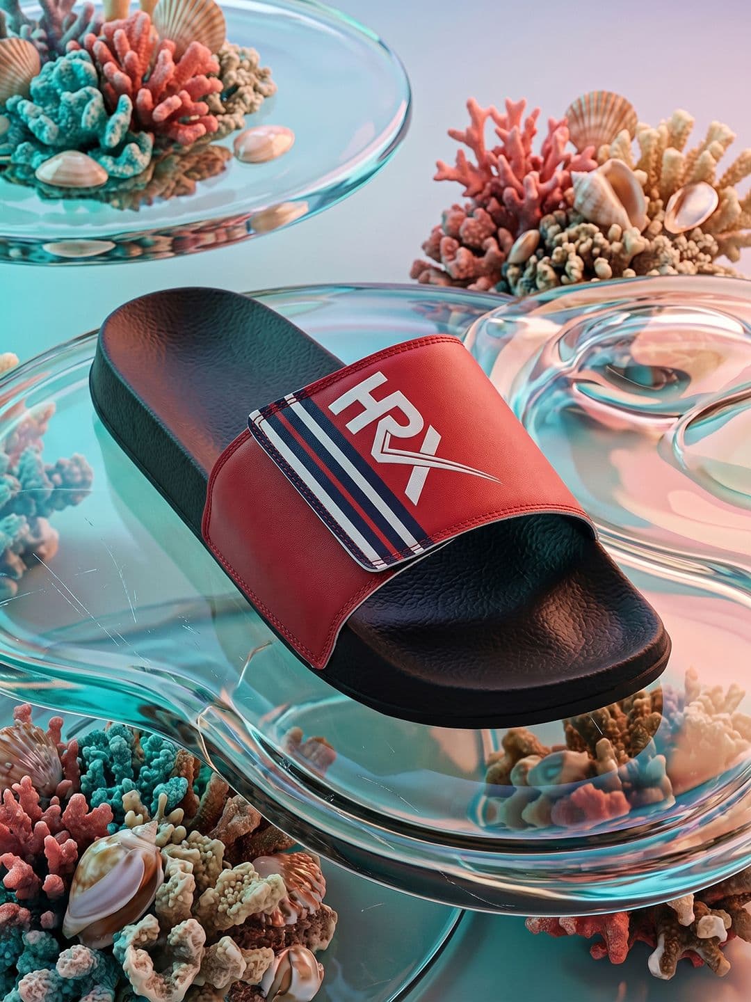 HRX by Hrithik Roshan Men Red & White Printed Sliders - view 1