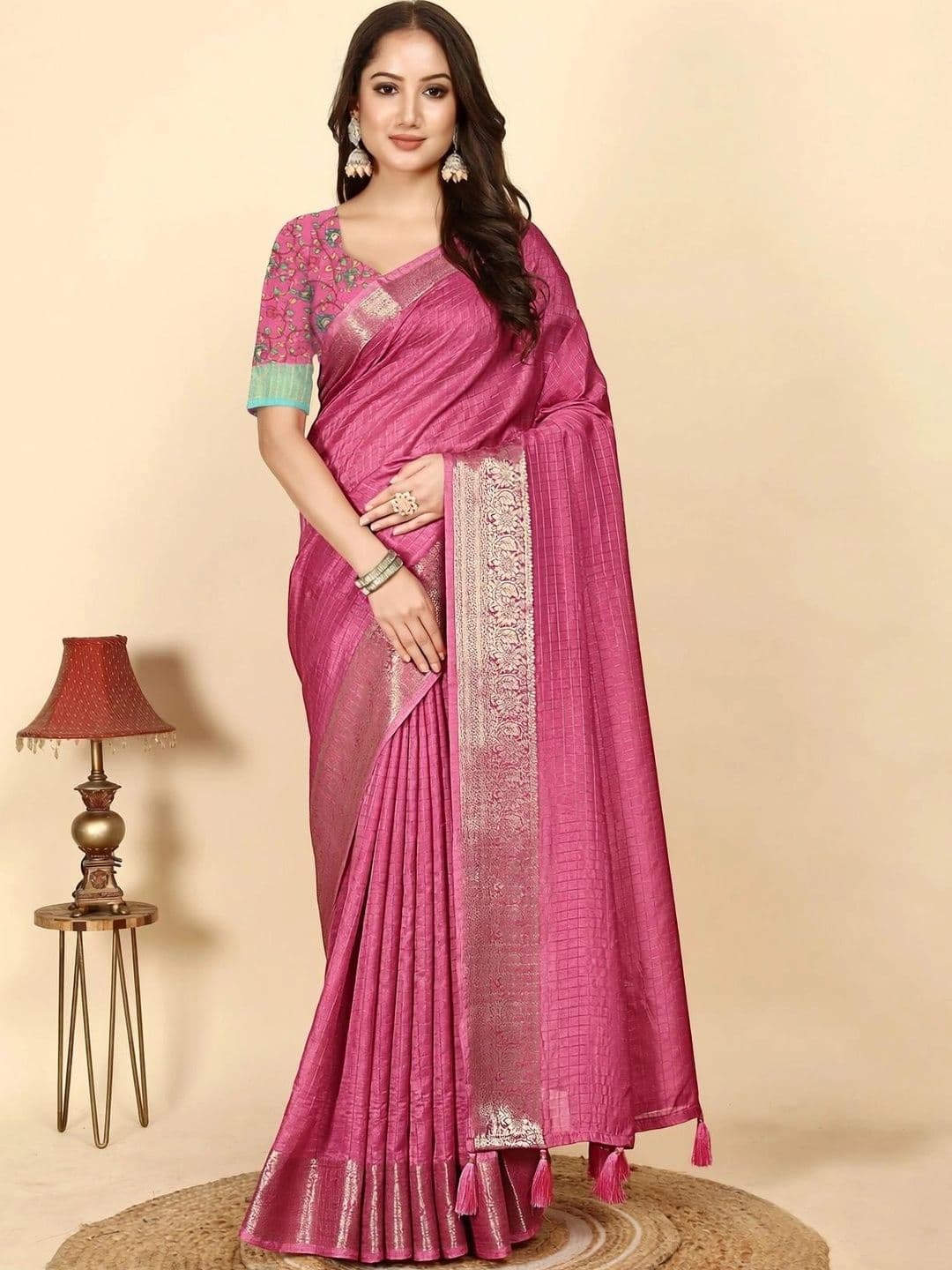 HOUSE OF VARNATANTU Ethnic Motifs Zari Silk Cotton Saree - view 1