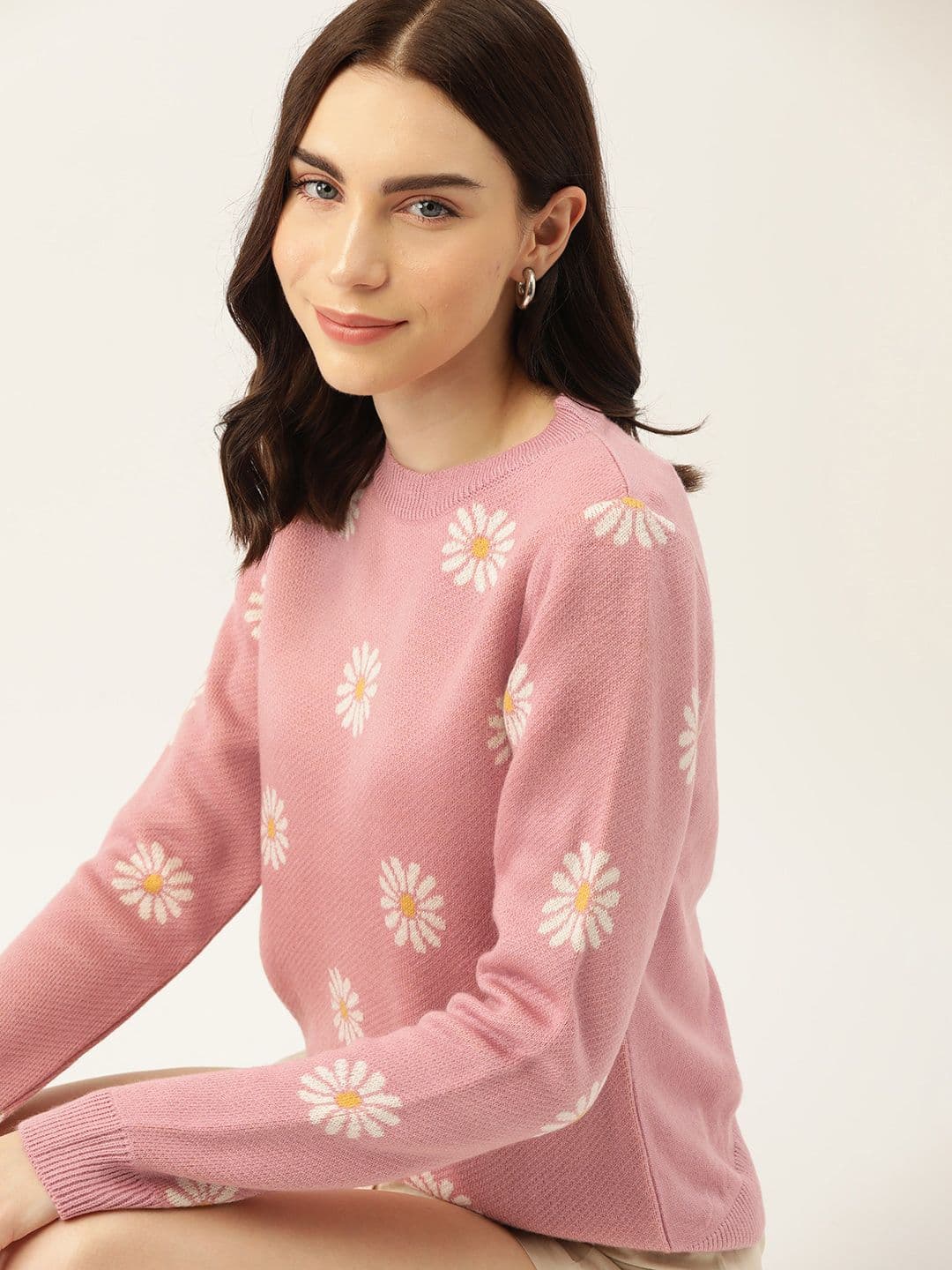 DressBerry Acrylic Floral Pattern Pullover - view 1