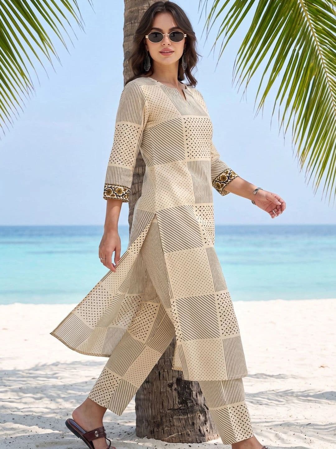 Indo Era Women Printed Regular Pure Cotton Kurta with Trousers - view 1