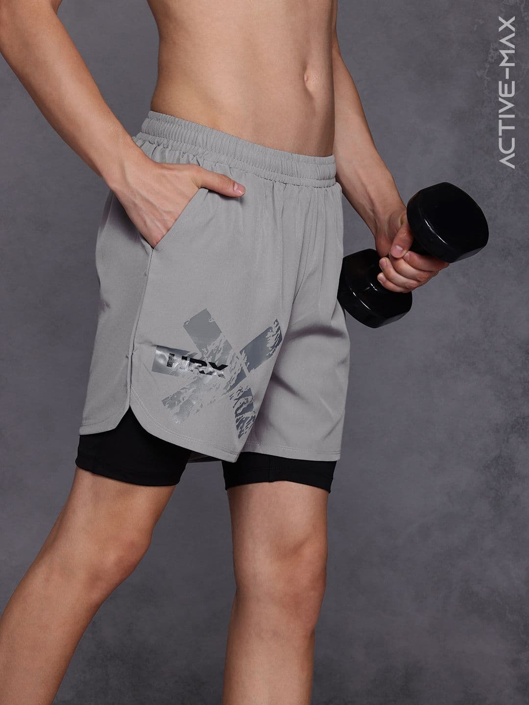 HRX by Hrithik Roshan Men Brand Logo Printed Double Layer Gym Shorts - view 1