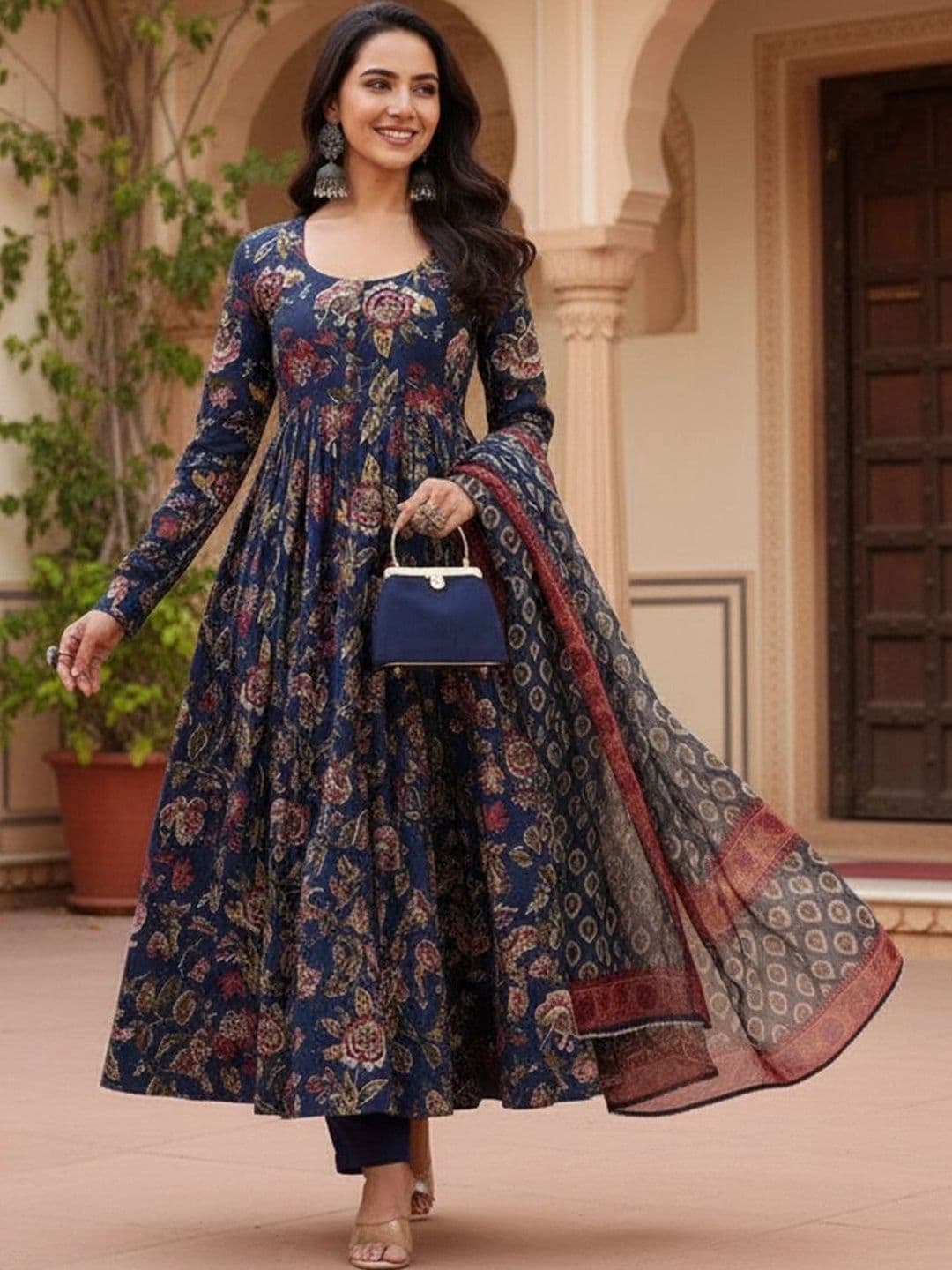 PREM KUMAR Women Floral Printed Empire Kurta with Trousers & With Dupatta - view 1