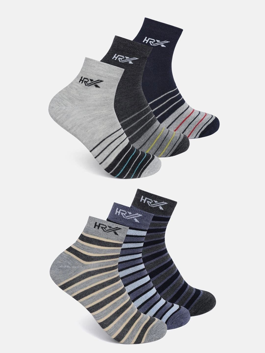 HRX by Hrithik Roshan Men Pack of 6 Cotton Blend Striped Ankle Length Socks - view 1