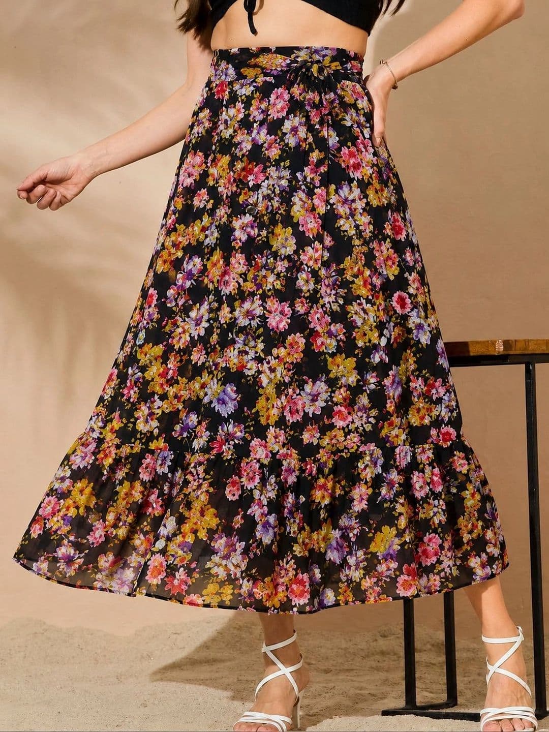 Moda Rapido Women Georgette Floral Maxi A-Line Skirt - view 1