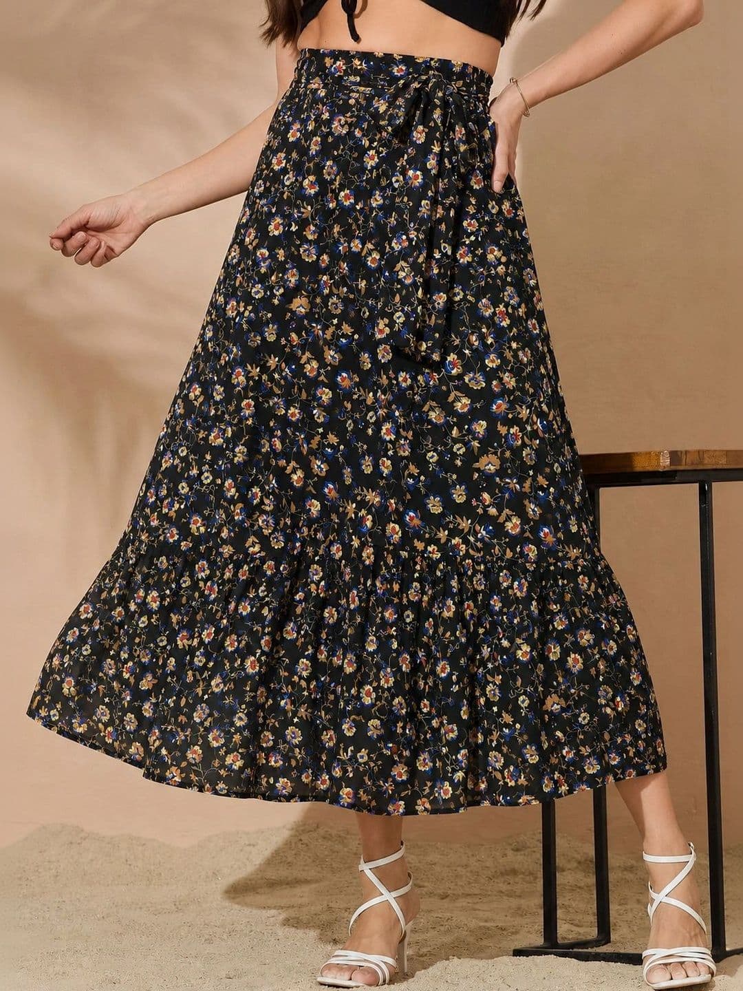 KETAKI FASHION Women Georgette Floral Micro or Ditsy Print Midi Wrap Skirt - view 1