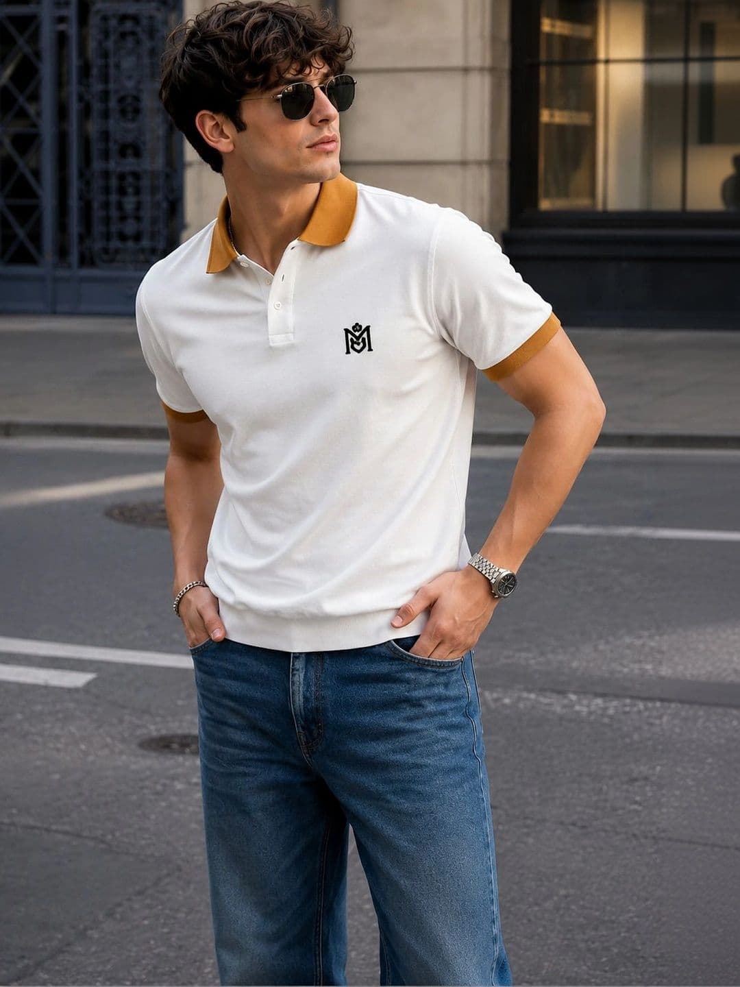 ZILCON Men Brand Logo Colourblocked Polo Collar T-shirt - view 1
