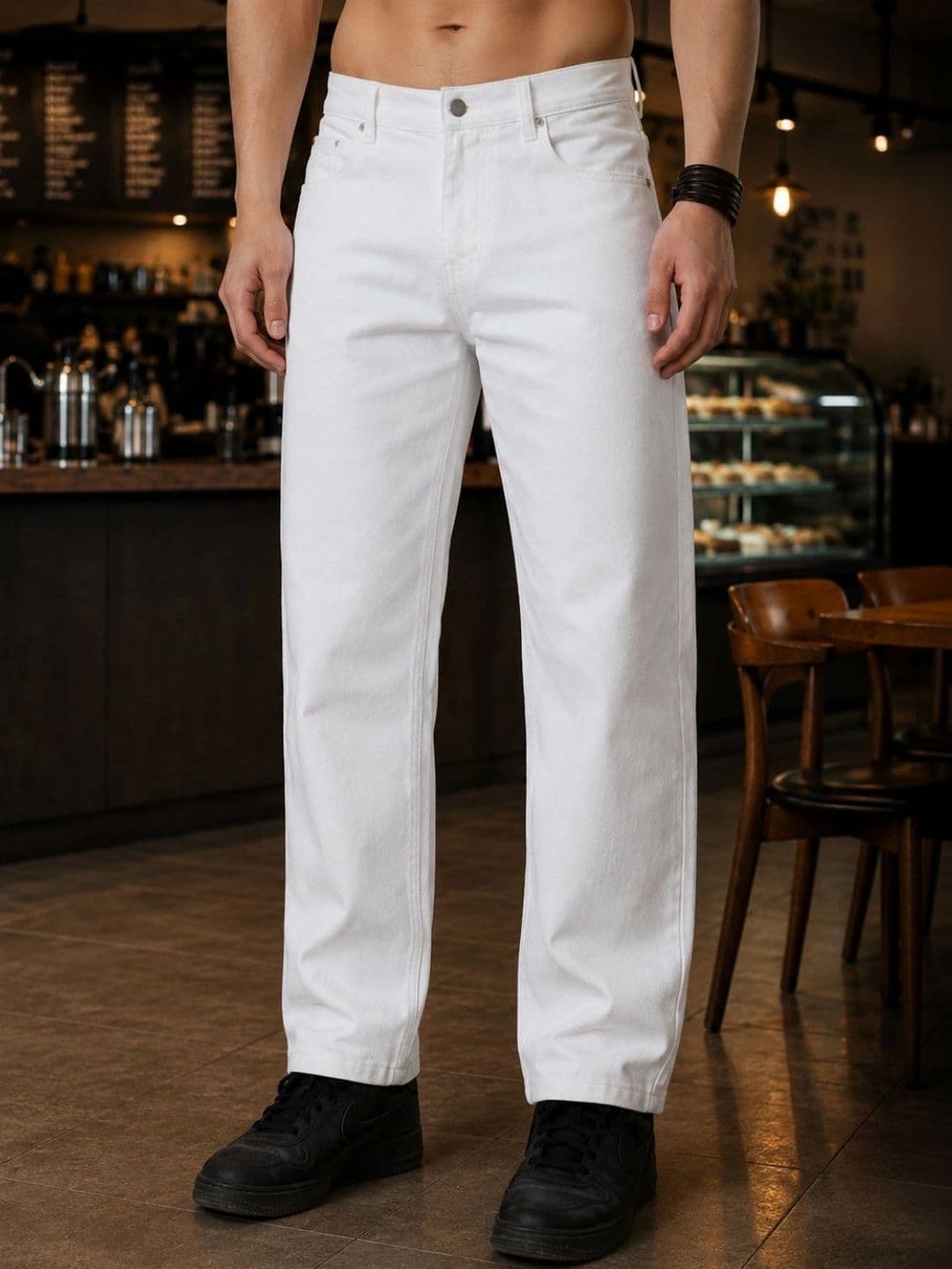 White leapard Men Classic Straight Fit Mid-Rise Stretchable Jeans - view 1