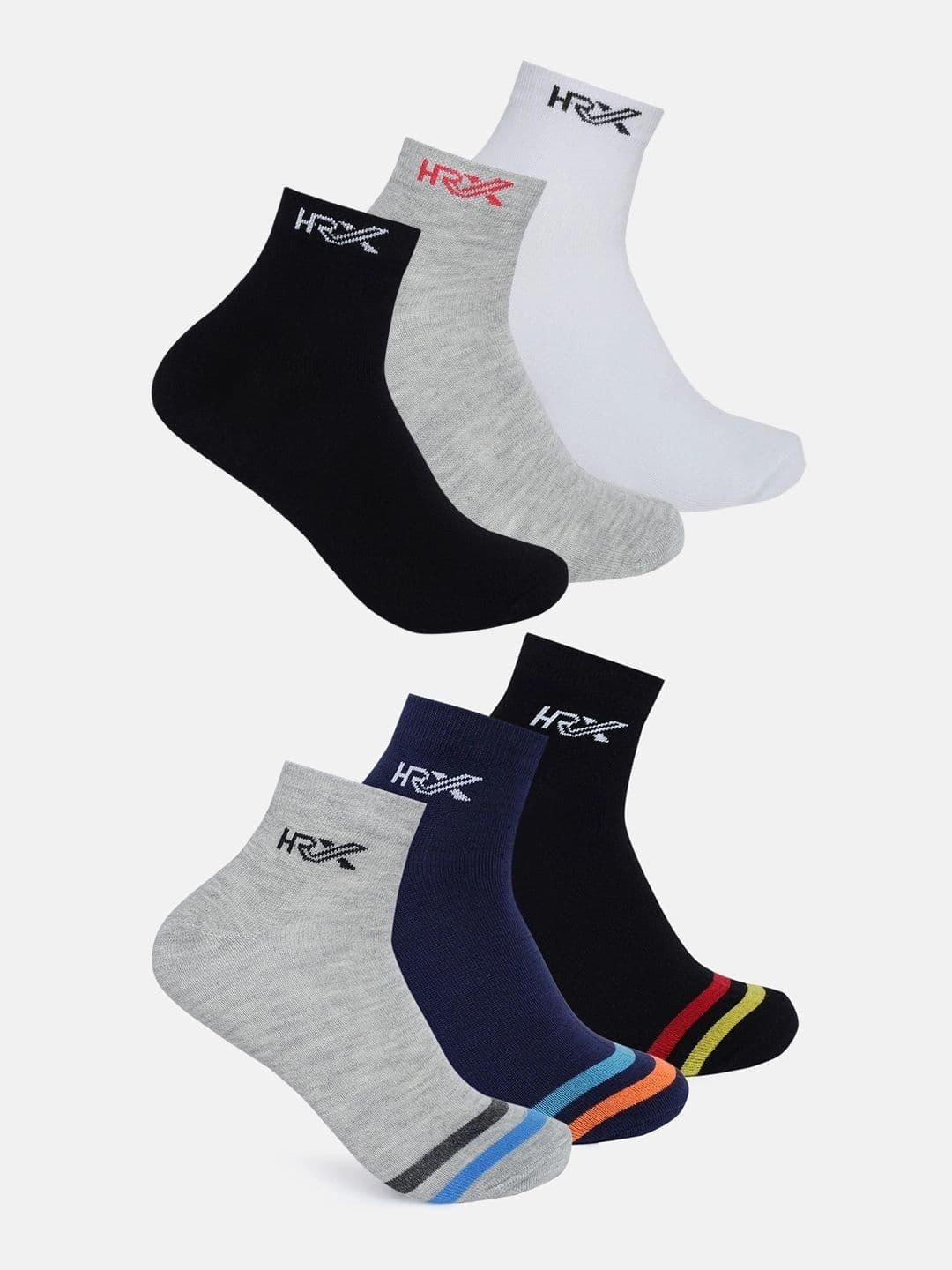 HRX by Hrithik Roshan Men Pack of 6 Cotton Blend Striped Ankle Length Socks - view 1