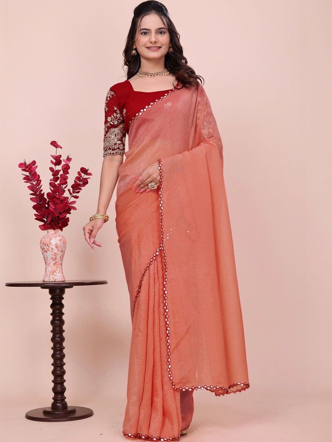 Moda Rapido Embellished Mirror Work Poly Georgette Designer Saree - view 1