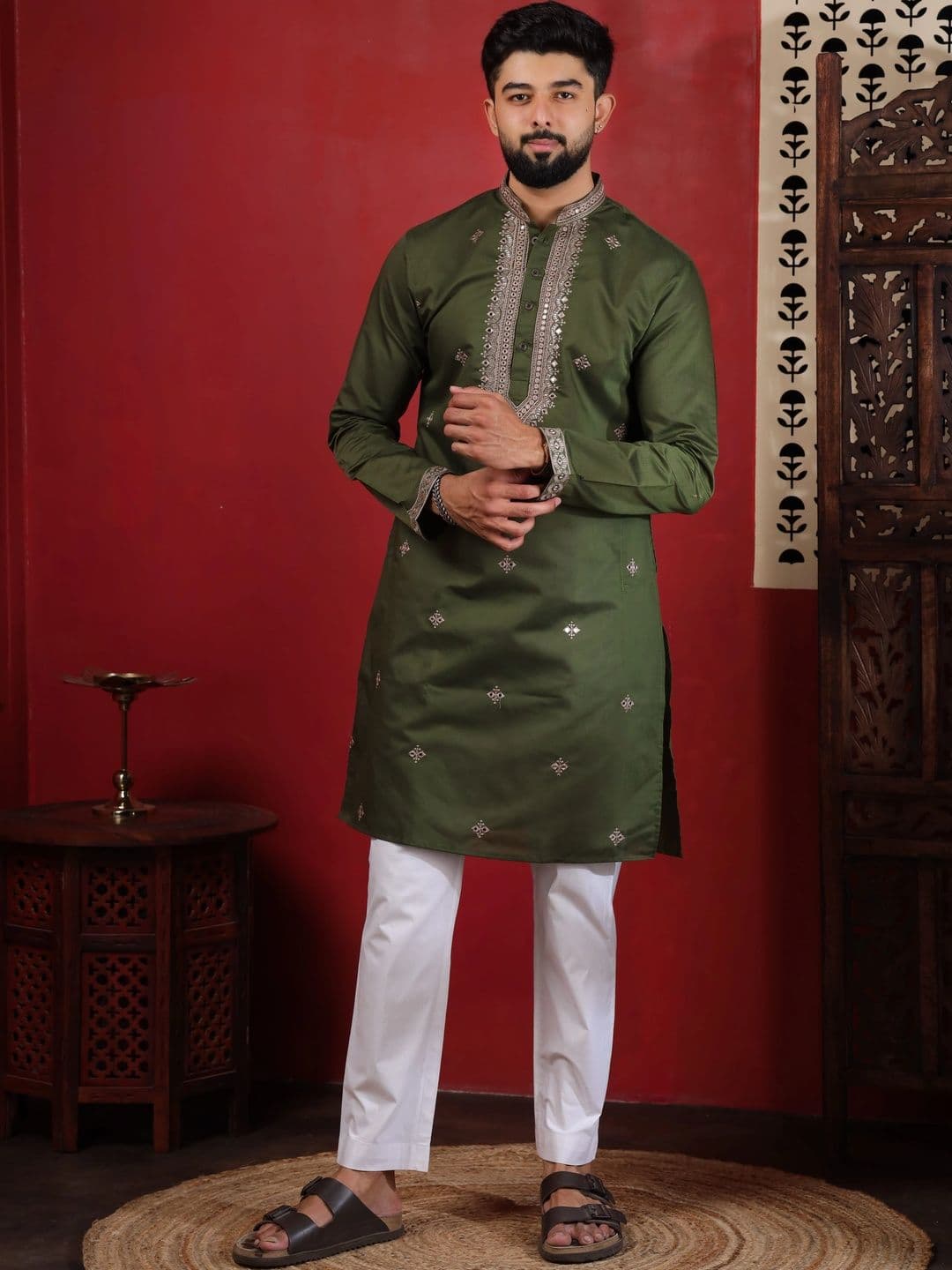 Koshin Men Embellished Mirror Work Kurta - view 1