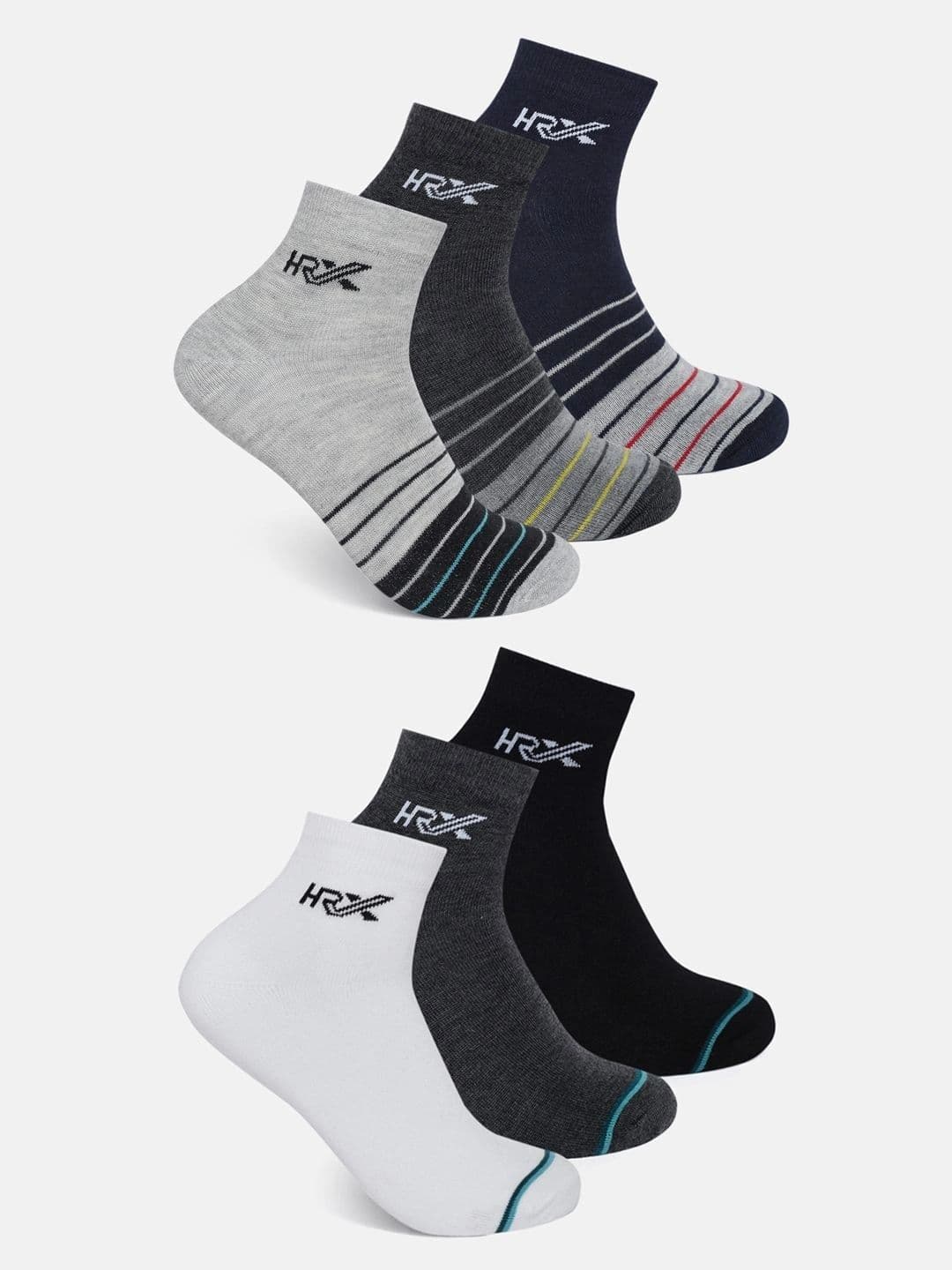 HRX by Hrithik Roshan Men Pack of 6 Cotton Blend Striped Ankle Length Socks - view 1