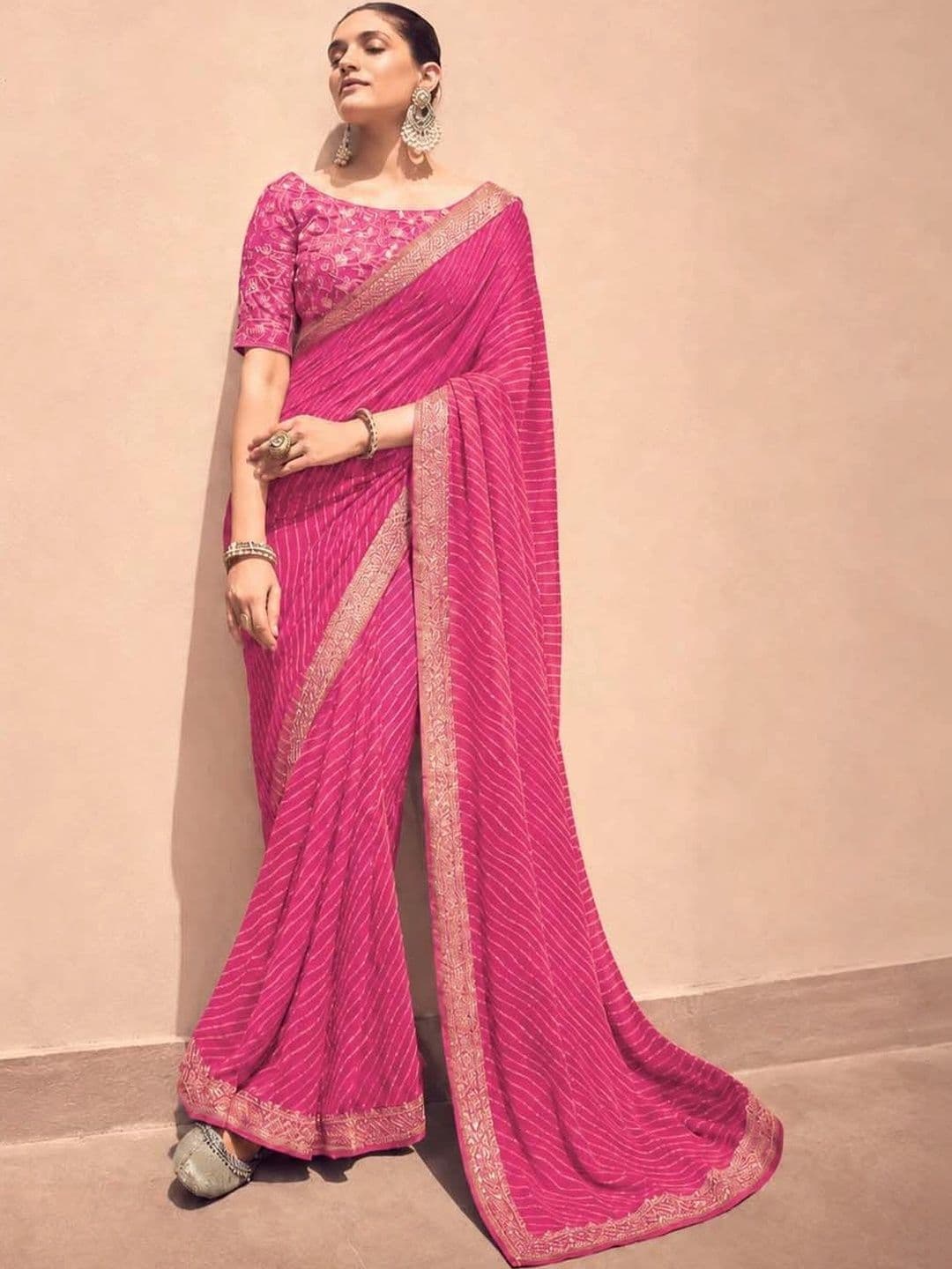 HERE&NOW Leheriya Zari Poly Georgette Leheriya Saree - view 1